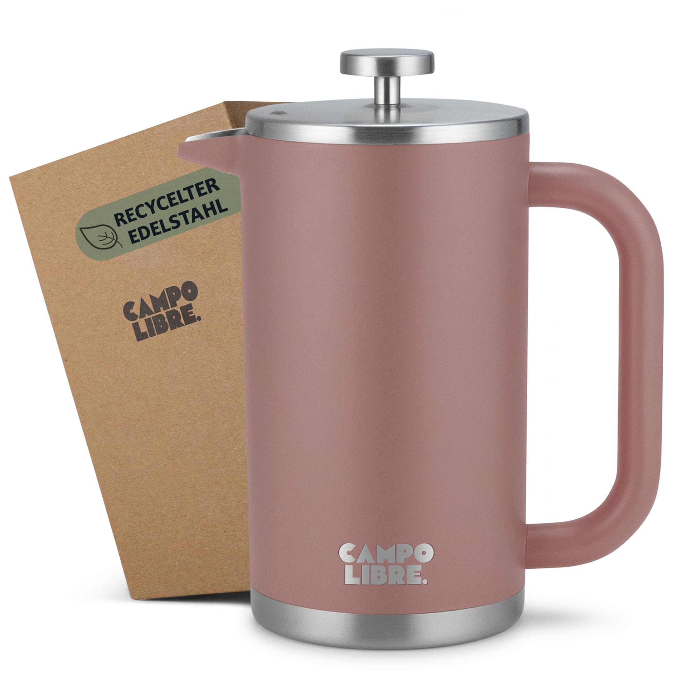 Campo Libre.® Giorgio. French Press I Kaffeebereiter aus doppelwandigem Edelstahl 1l I plastikfreie Kaffeepresse mit Thermofunktion inkl. Ersatzfilter I Kaffeezubereiter aus 100% recyceltem Edelstahl