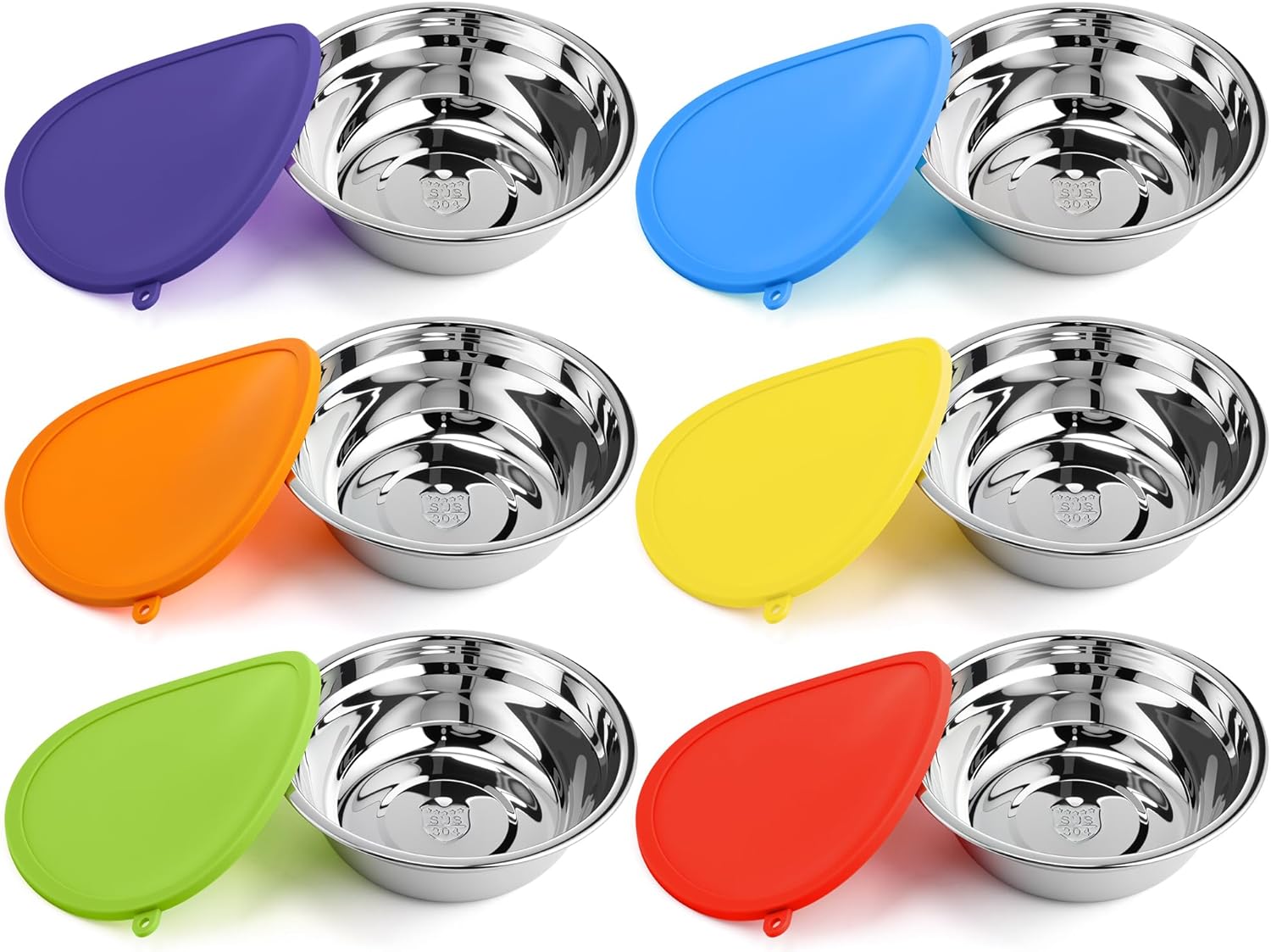 Patelai 12 Pcs Stainless Steel Dog Bowls 7.9" with Silicone Lids Portable Food and Water Dishes for Pets Sealable Containers for Small Medium Dog Cat Indoor (Red,Blue,Green,Purple,Yellow,Orange)