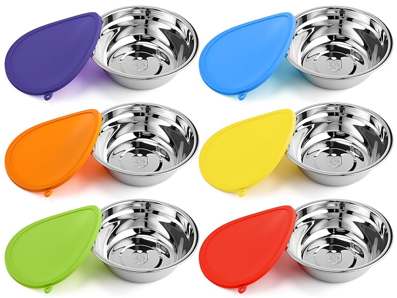Tigelas para viagem para cães Patelai em aço inoxidável com tampas de silicone, 6 cores, 6 tigelas