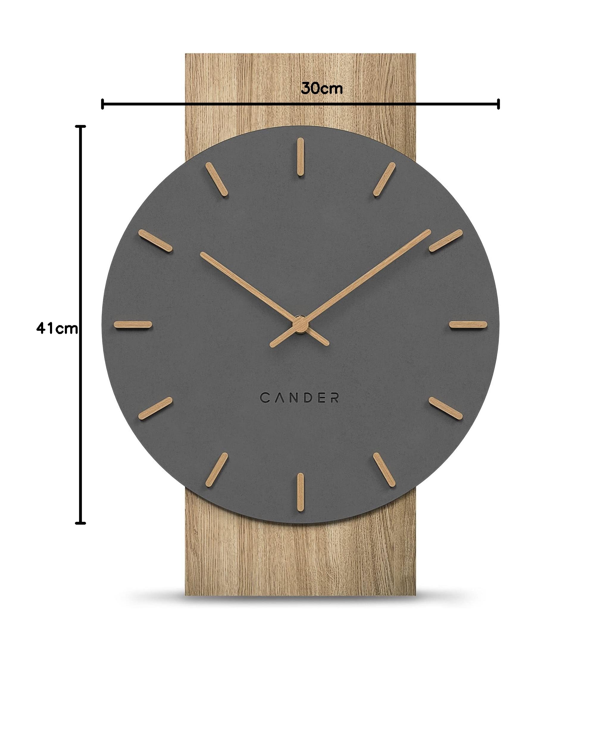 Cander Berlin MNU 2630 Z - Orologio da parete silenzioso, 41 cm, senza ticchettio, per soggiorno, moderno, vintage, grigio e nero, lancette in legno