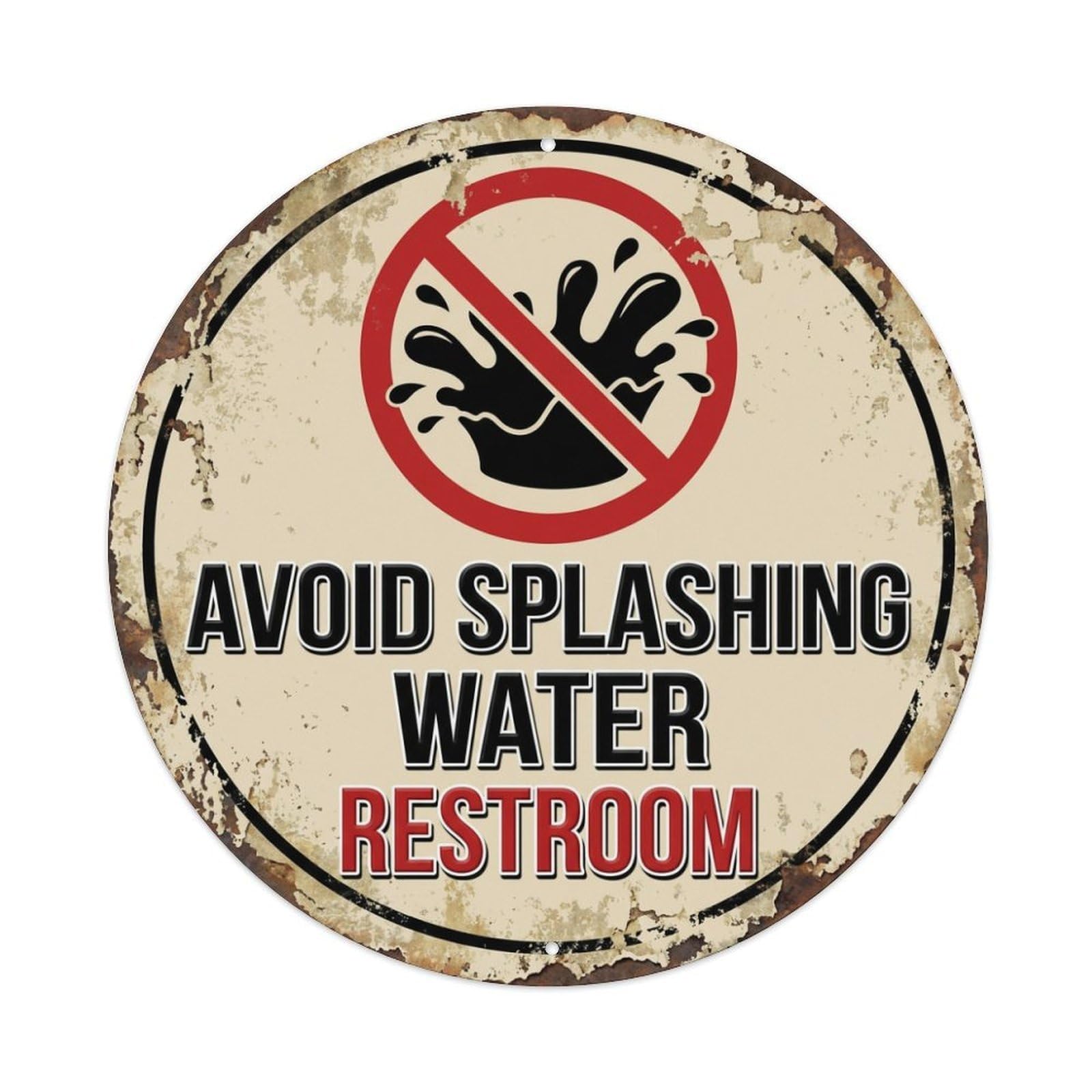 Metal Tin Sign Avoid Splashing Water Restroom Warning Sign