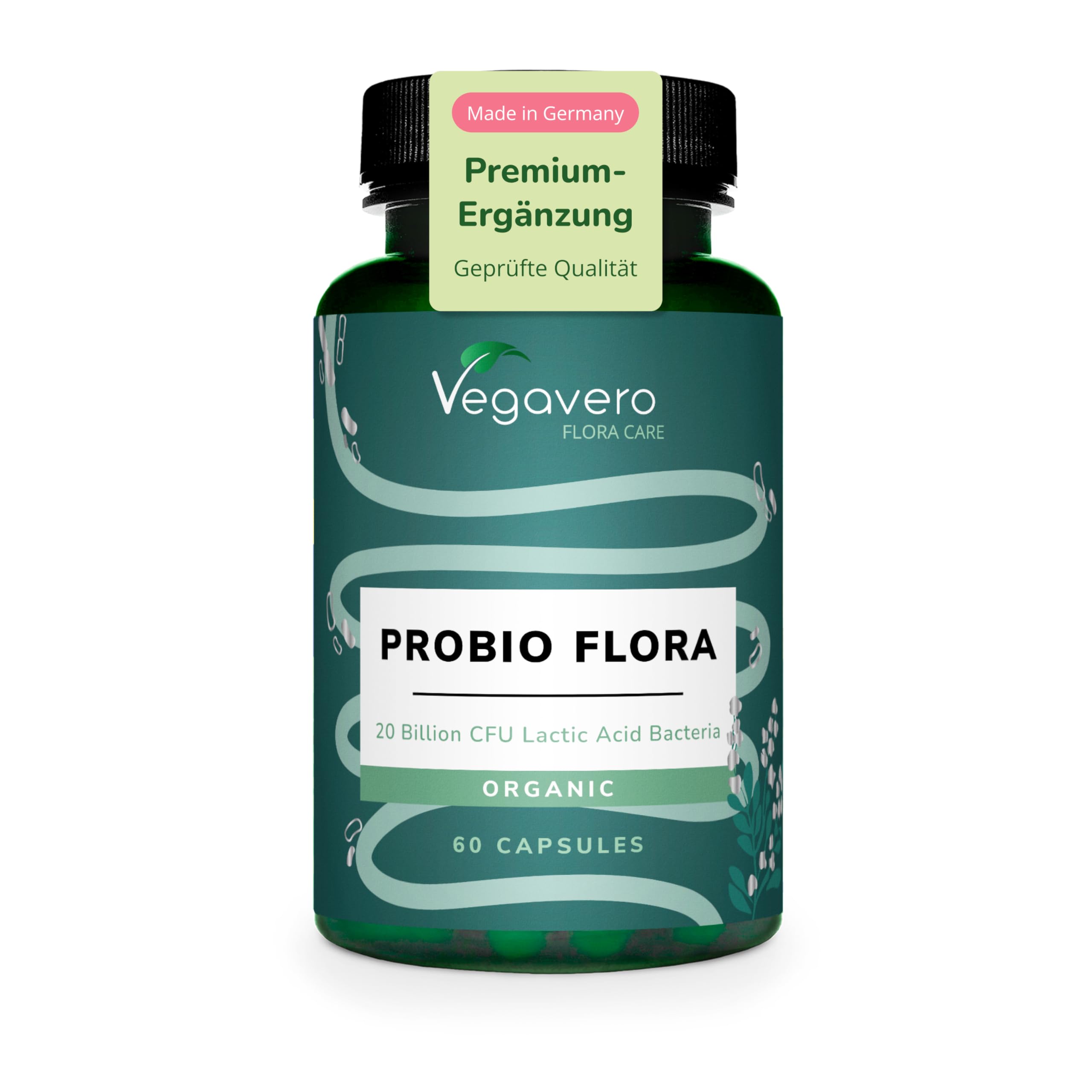 Vegavero Kulturen Komplex | 100% Bio | 20 Bakterienstämme mit Akazienfasern | Lactobacillus & Bifidobacterium | 60 Magensaftresistente Kapseln | Laborgeprüft | Vegan