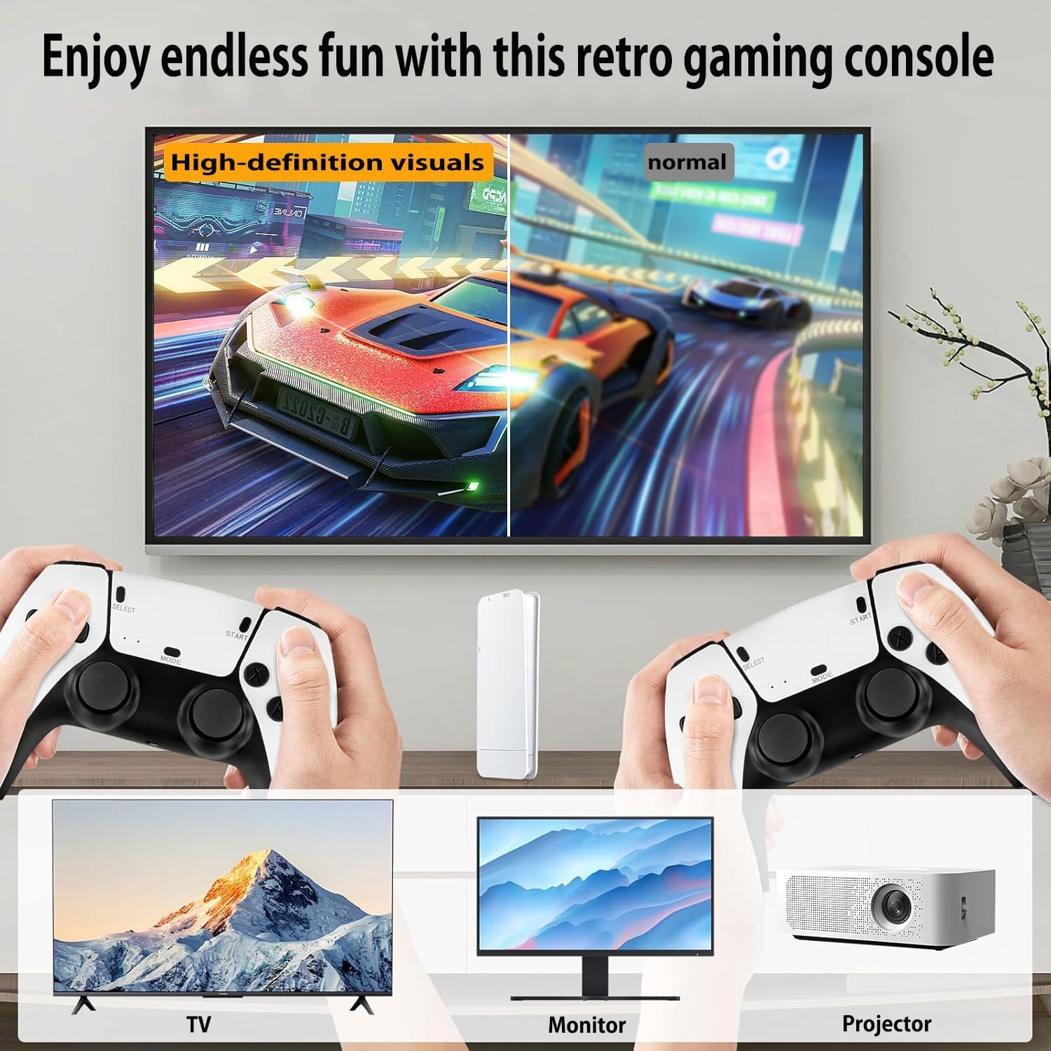 Console Rétrogaming TV Stick HDMI 4K – 20 000+ Jeux Sélectionnés, 23 Émulateurs Classiques – 2 Manettes sans Fil (Blanc)