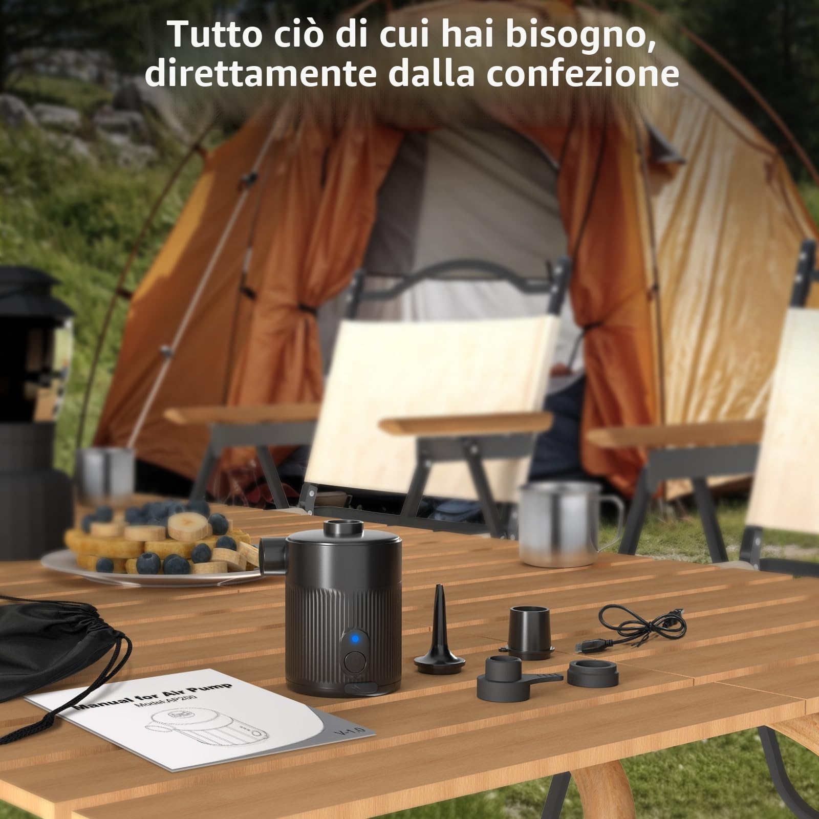 Pompa ad aria elettrica portatile per gonfiabili, gonfiaggio e sgonfiaggio rapido 2 in 1, con ugello esteso (flusso d'aria stabile), 4 ugelli + borsa per riporre materassini, piscina