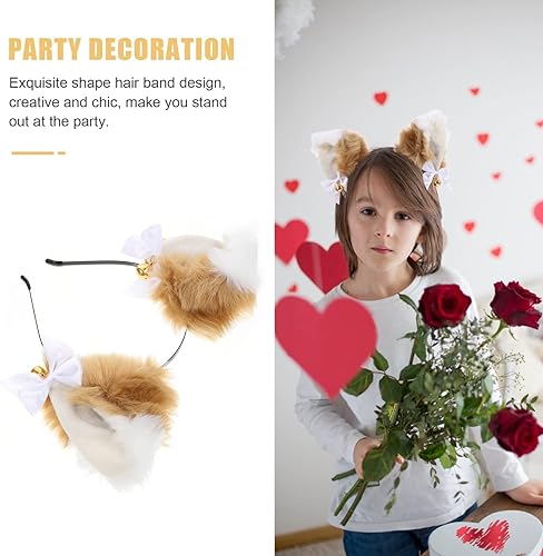 Miniatura 5 de Beaupretty Diadema de orejas de zorro de felpa de anime, diadema de orejas de gato de piel para cosplay, disfraz de fiesta, accesorios para el