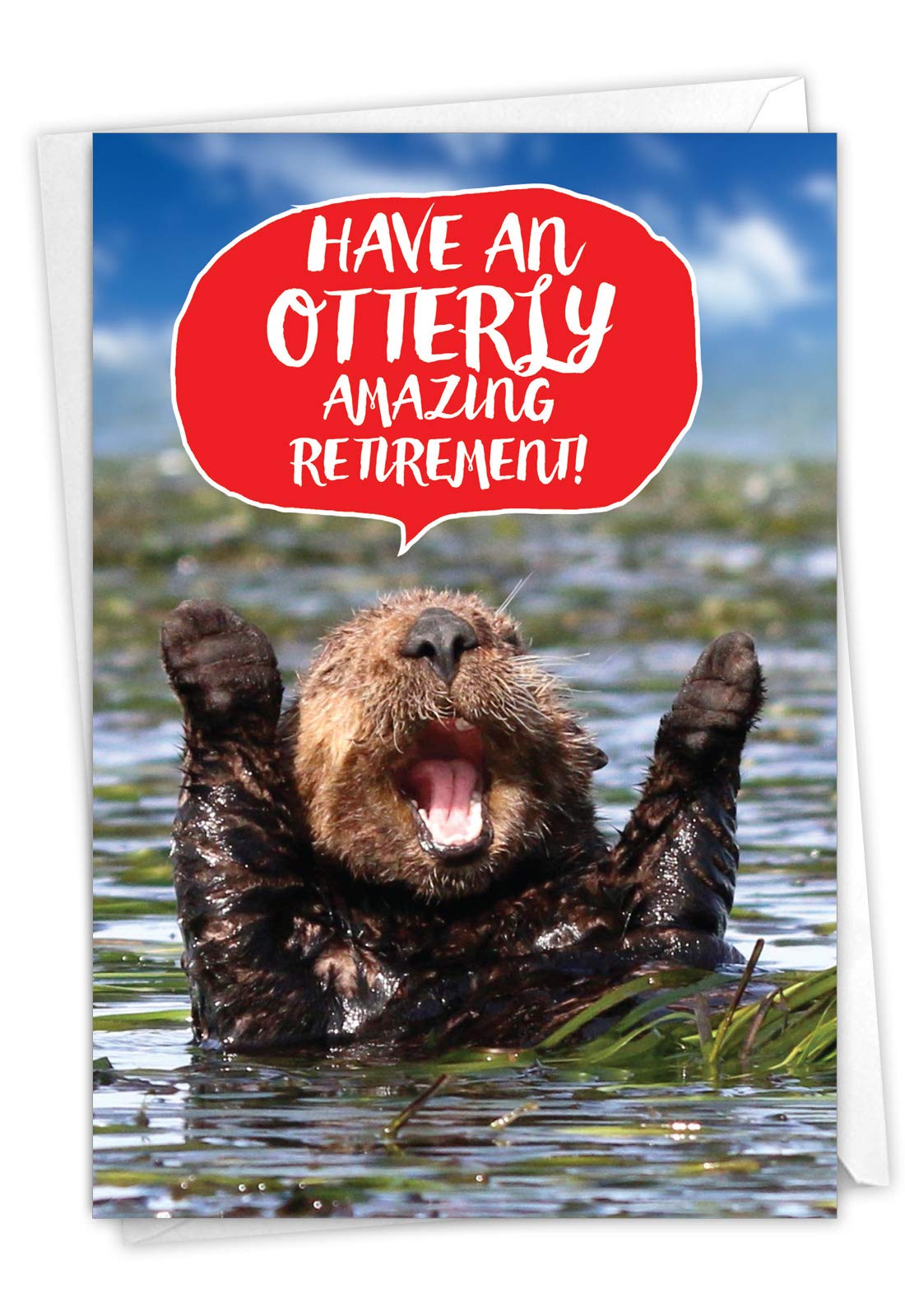 NobleWorks - Funny Retirement Card with Envelope, Colorful Retiree Congrats Greeting - Otterly Awesome C6574ARTG