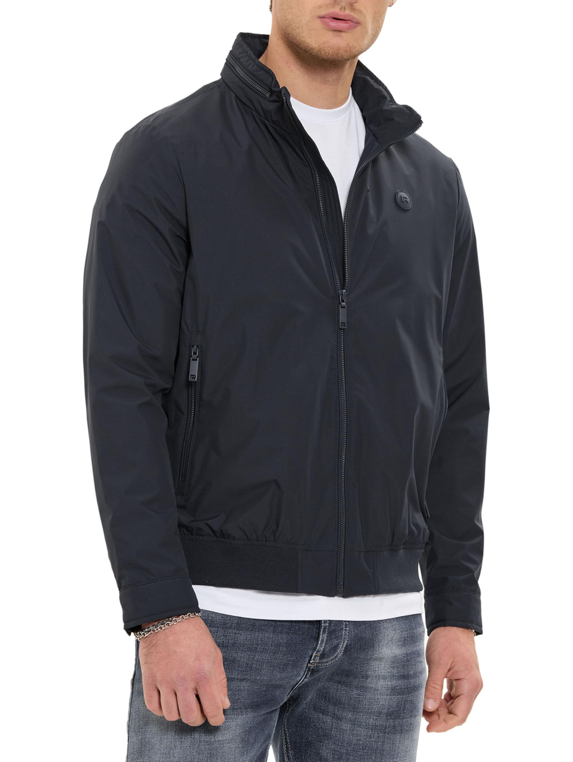 Redbridge Chaqueta de entretiempo ligera con capucha oculta en cuello alto, chaqueta informal para el tiempo libre para primavera y otoño