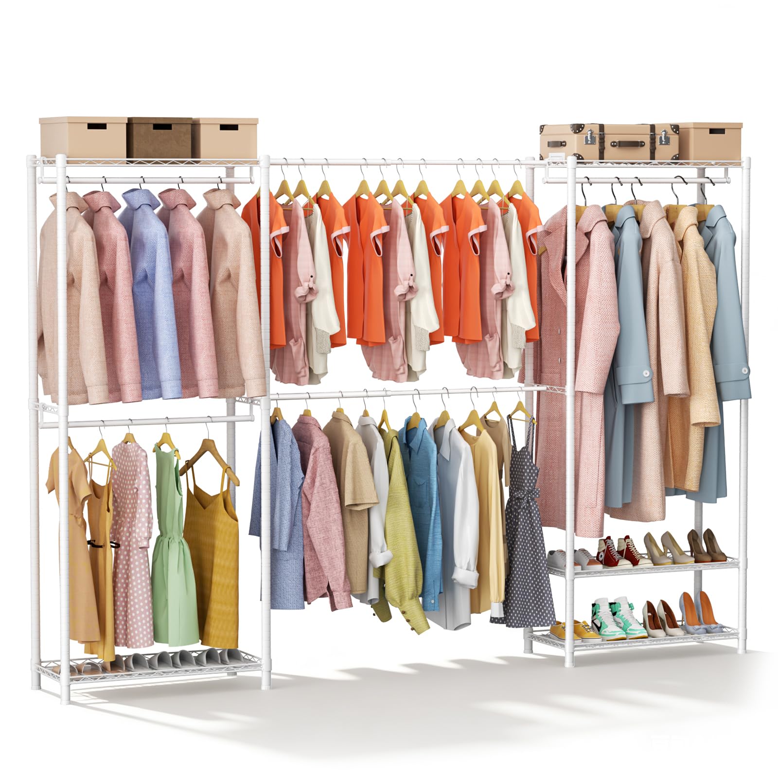 Teleskop Kleiderständer (174-239) x H194 cm, Offener Kleiderschrank, Kleiderstange mit Stabiler Kohlenstoffstahl-Konstruktion, Garderobenständer als Kleiderschrank Offen für Schlafzimmer