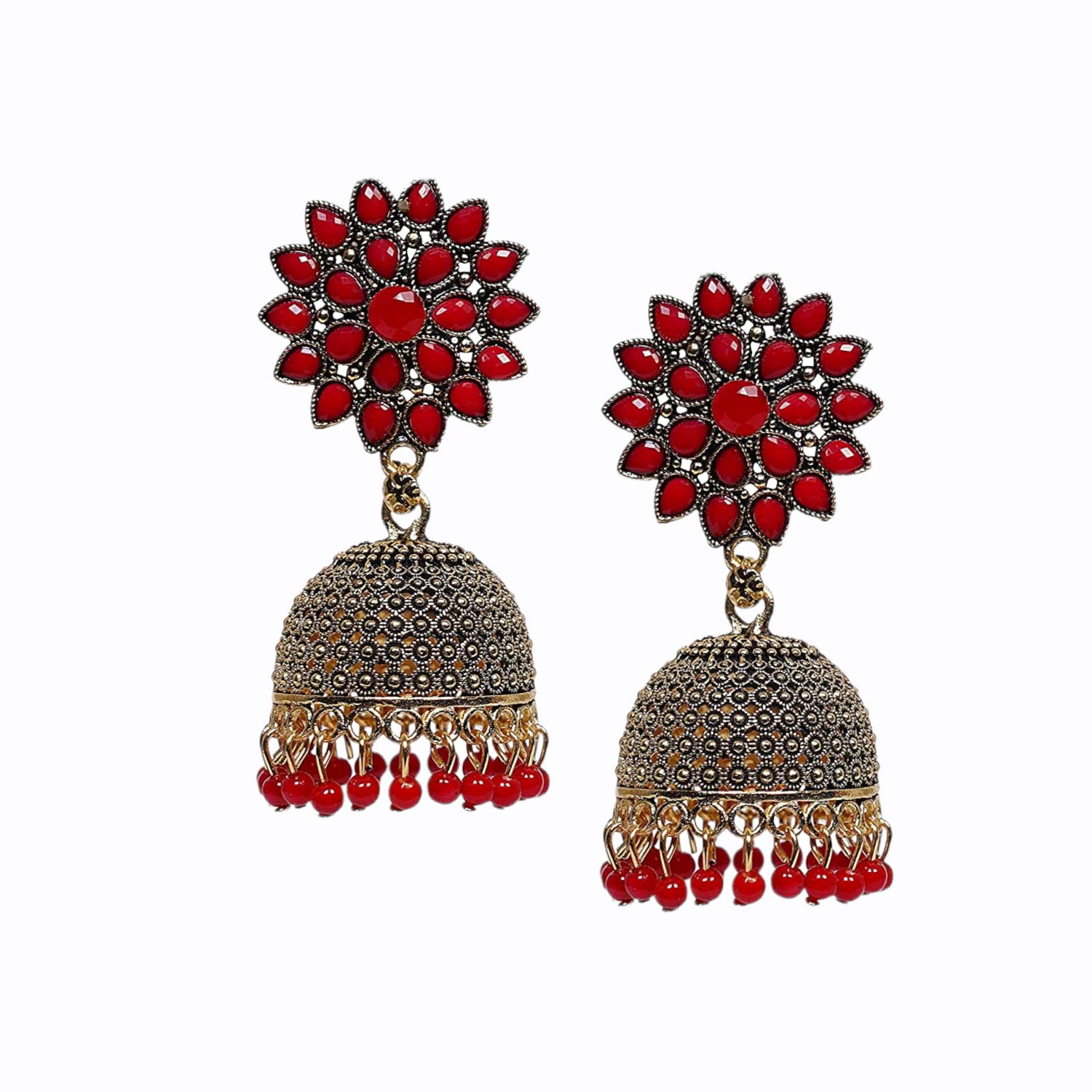 SubhagAlankar Gold Tone Traditional Jhumki Earrings For Women (Red) (B08RCWST7C) Amazon Price History, Amazon Price Tracker