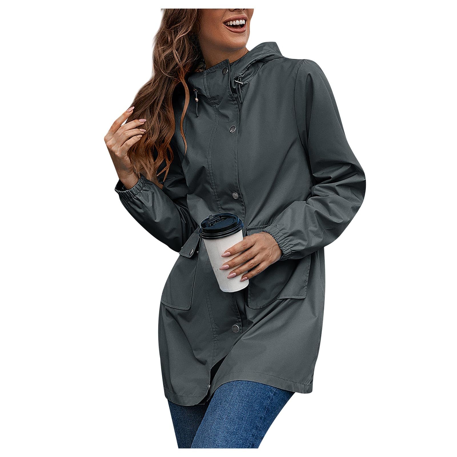 Women's Rain Jacket Jacket Outdoor Mountaineering Raincoat Long Hooded Windbreaker Zipper Waterproof Jacket, S-2XL