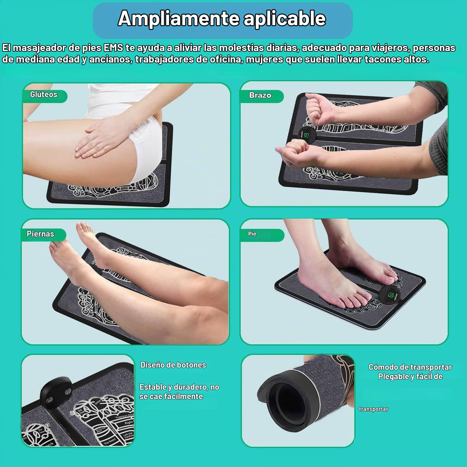 Masajeador de Pies Eléctrico, Masajeador pies con Tecnología EMS para Circulación y 6 Modos, 20 Niveles de Intensidad Ajustable para Alivio del Dolor Masajeador de pies para la relajación muscular