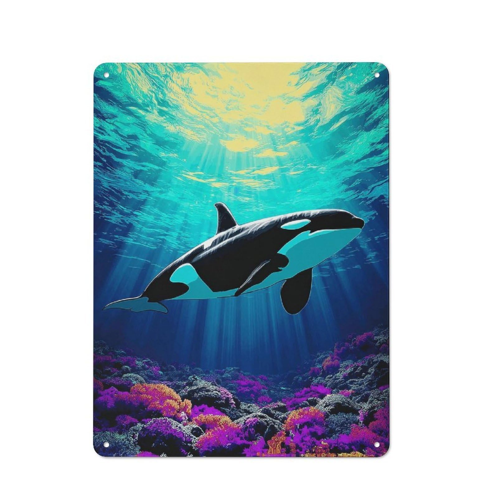 Junmoney Whale In Vibrant Coral Reef -2 Tin Wall Plaque 40X30cm With For Home Bar Wall, A Decorative Christmas Gift For Hosts Who Enjoy Retro Interiors