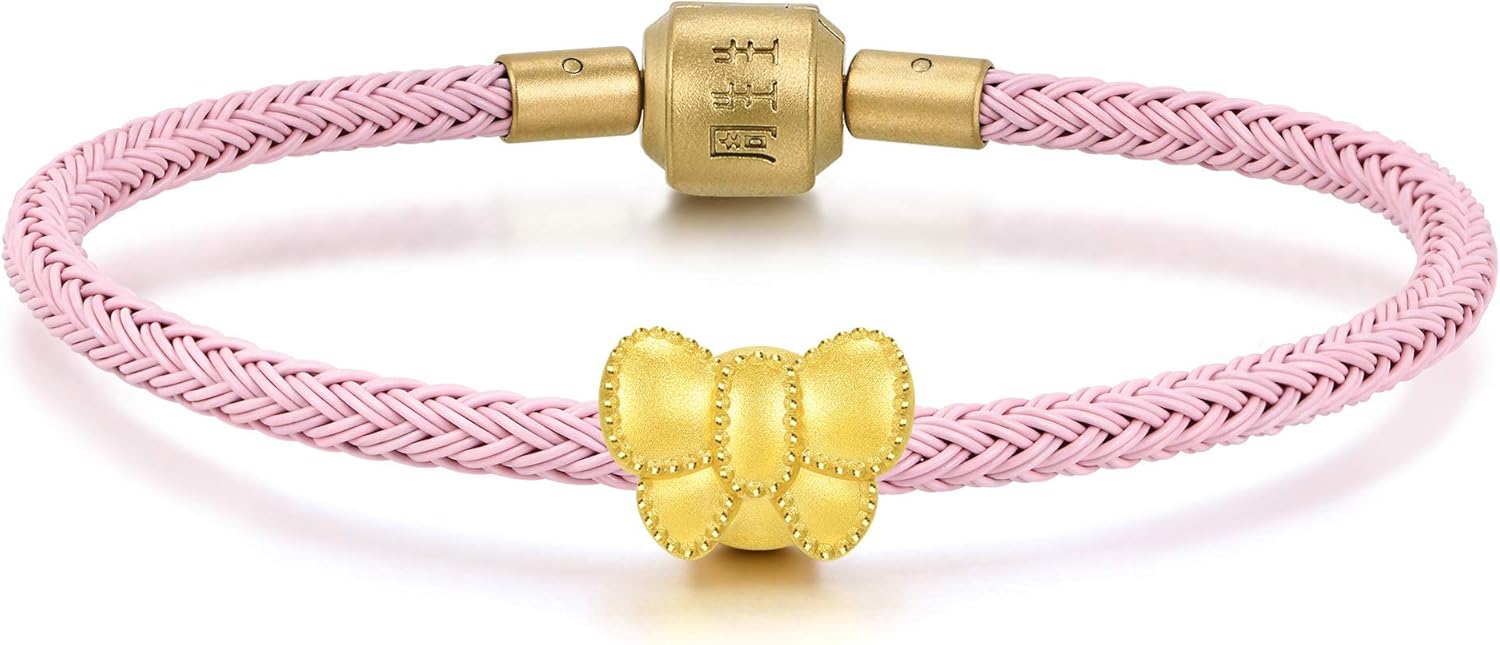 CHOW SANG SANG 999 24K Solid Gold Ribbon Mini Charm Bracelet for Women 92449C