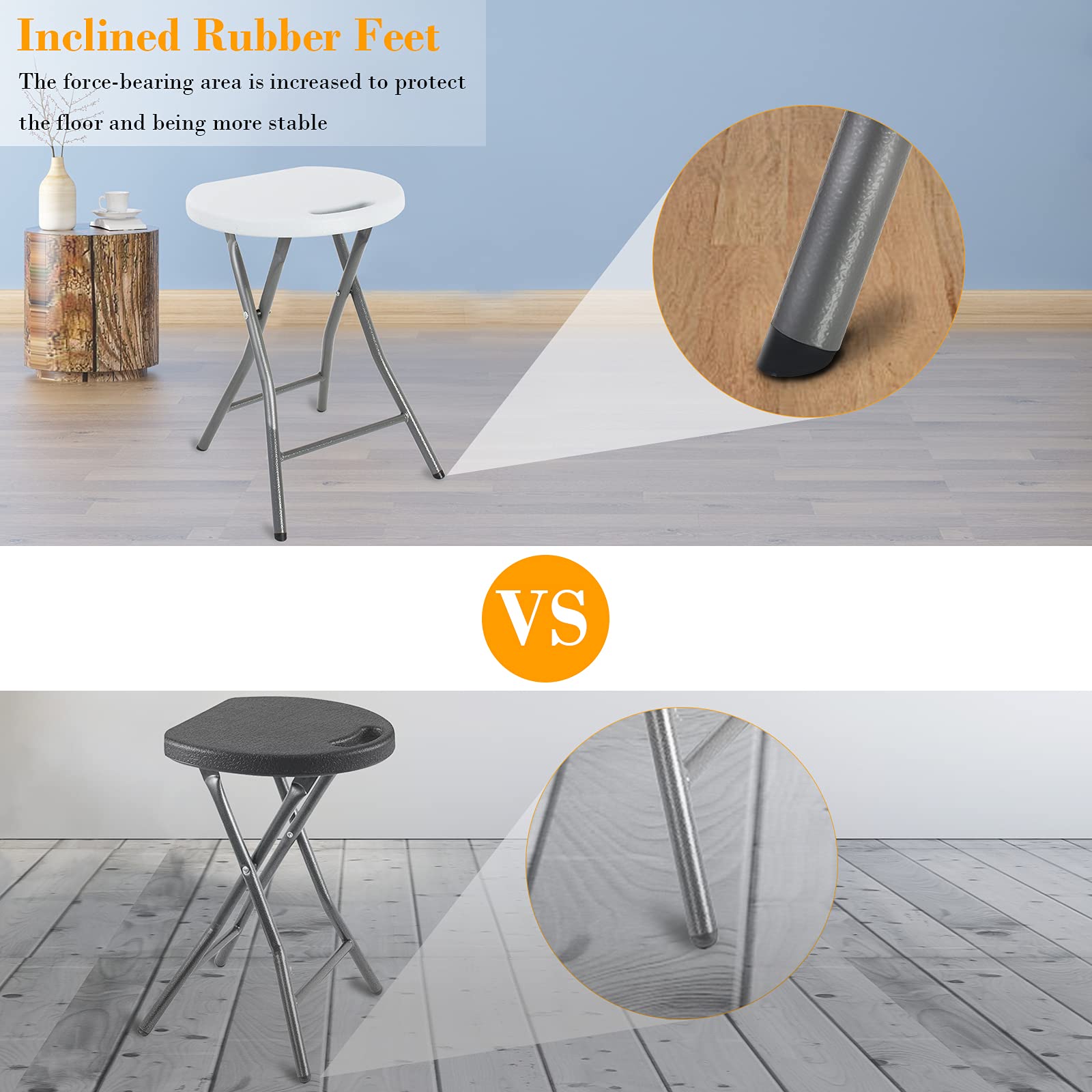Todeco Tabouret Pliant pour Camping avec Poignée, 4 Pièces Max: 200 kg | Conception portable et antidérapante, Plus robustes, Utilisations multiples Blanc 33x29x46cm