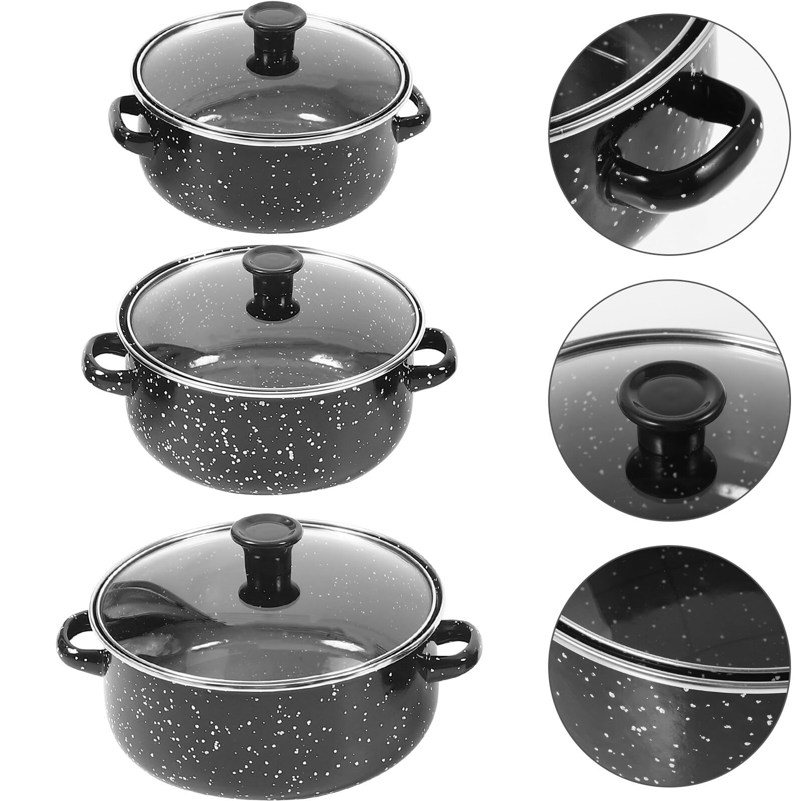 Set di Mini Pentole Smaltate con Coperchio e Doppio Manico Nero