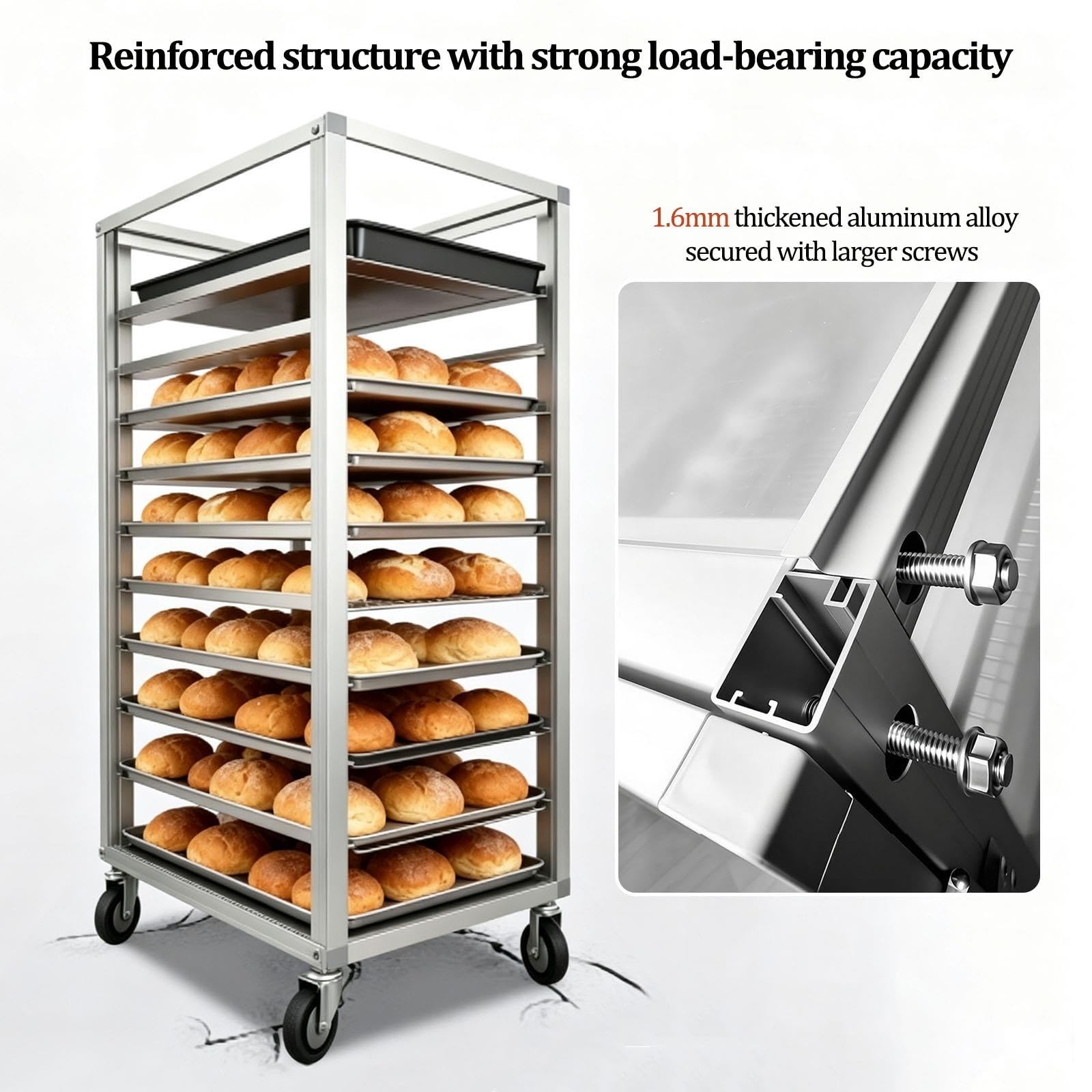 Scaffale per Il Pane in Alluminio per Uso Commerciale, Carrello con Ruote per Uso Domestico