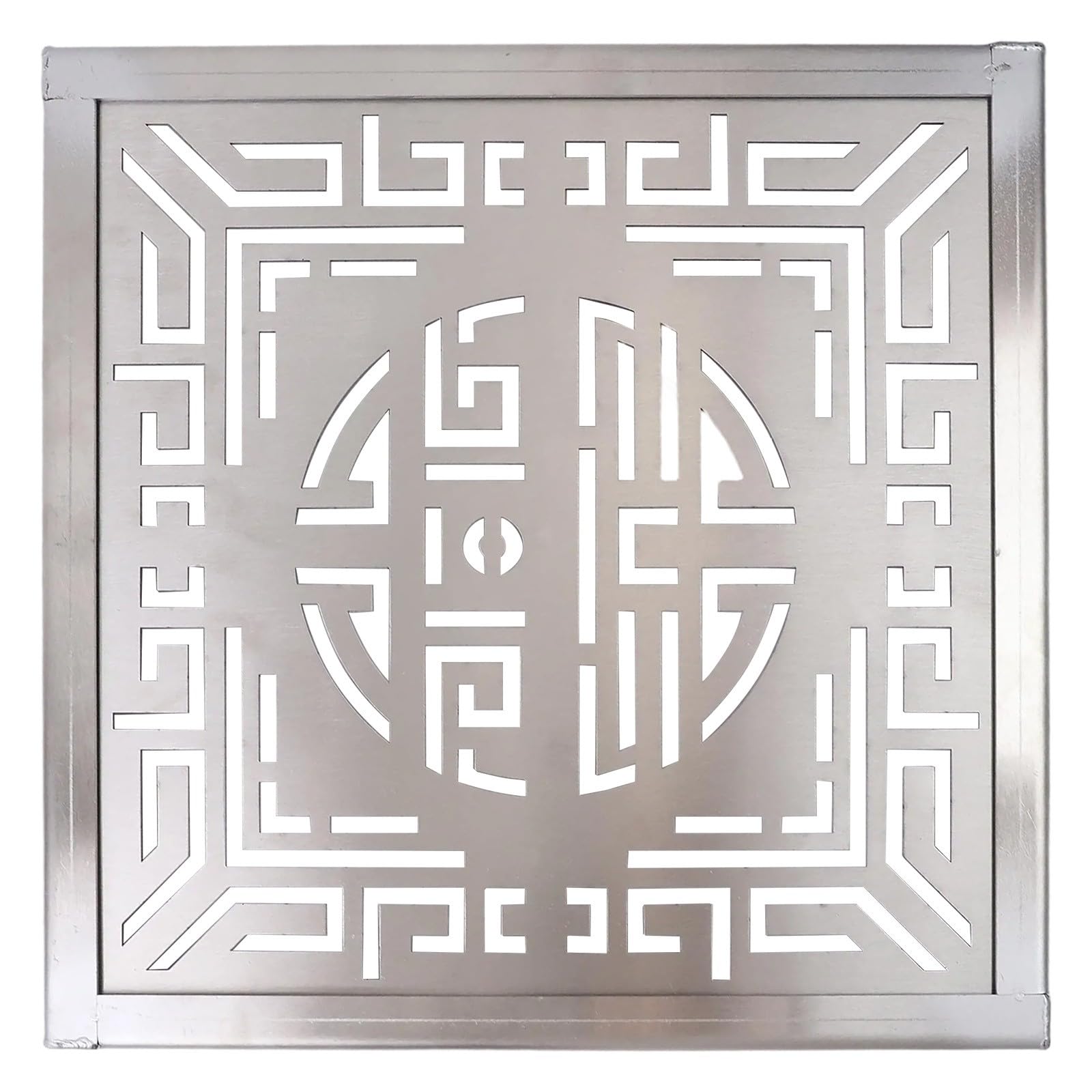 Grille de vidange en acier inoxydable avec cadre, 300 x 300 mm, pour eau de pluie, allée et jardin, argenté