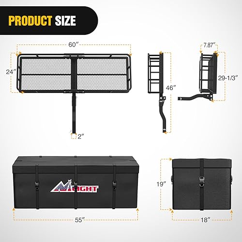 Miniatura 3 de Nilight Transportador de carga plegable de 60 x 24 x 7.87 pulgadas, compatible con receptor de enganche de 2 pulgadas, capacidad de 500 libras,
