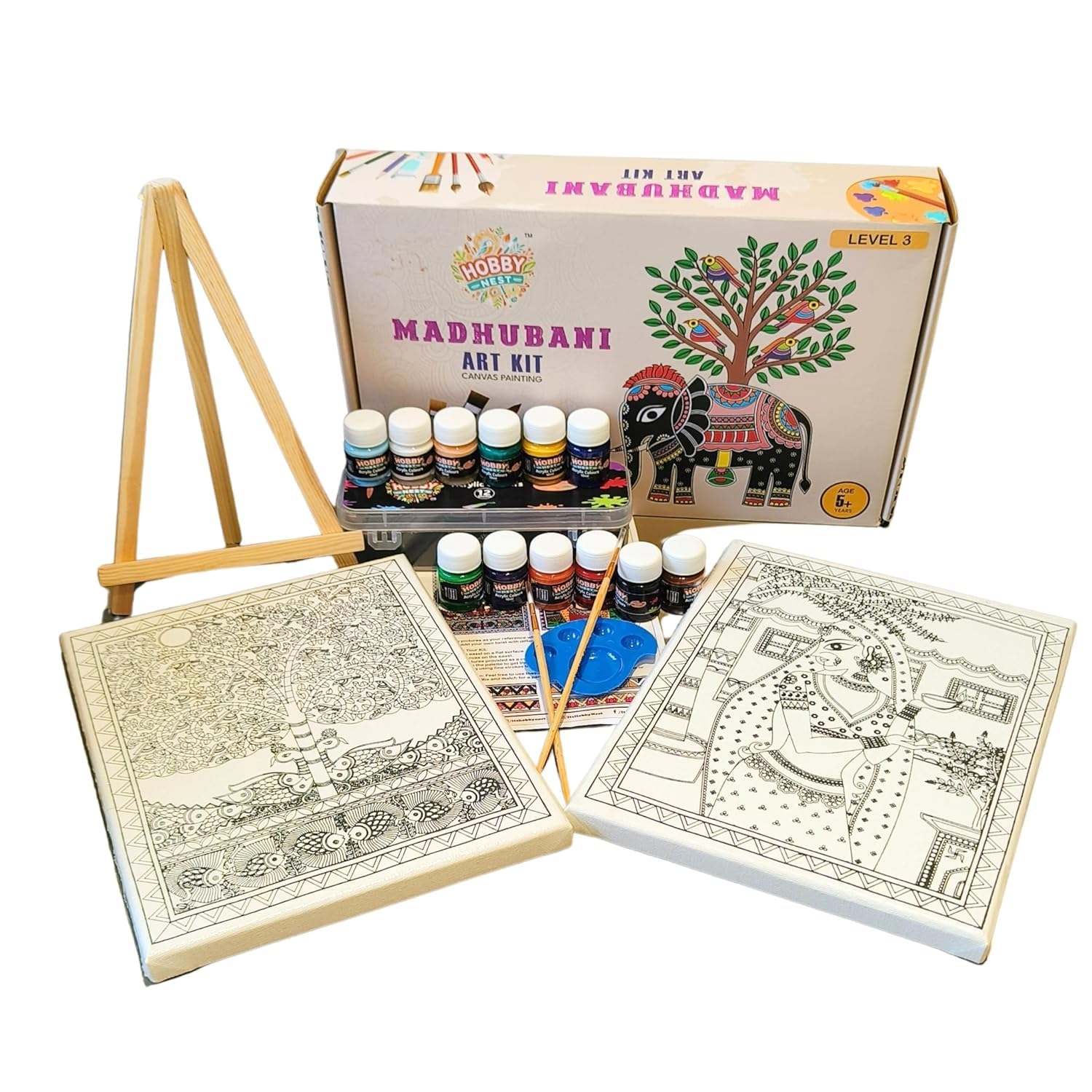 Hobby Nest Mandala and Madhubani Art Kit- Canvas Painting kit (Madhubani Art Kit Level 3)