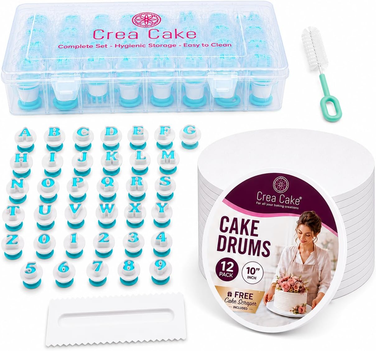 Cake Decorating Bundle, 36 Fondant Letter Cutters, 12 Cake Drums 10 Inch