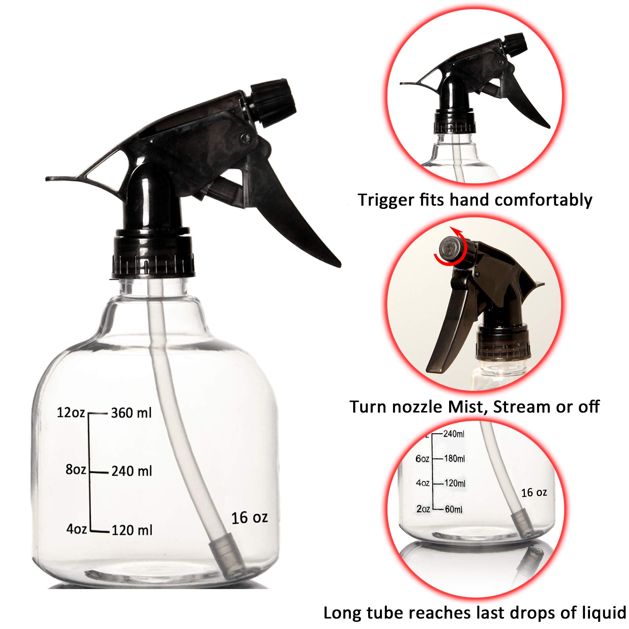 Youngever Confezione da 12 flaconi vuoti in plastica spray, per capelli e soluzioni per la pulizia (nero)