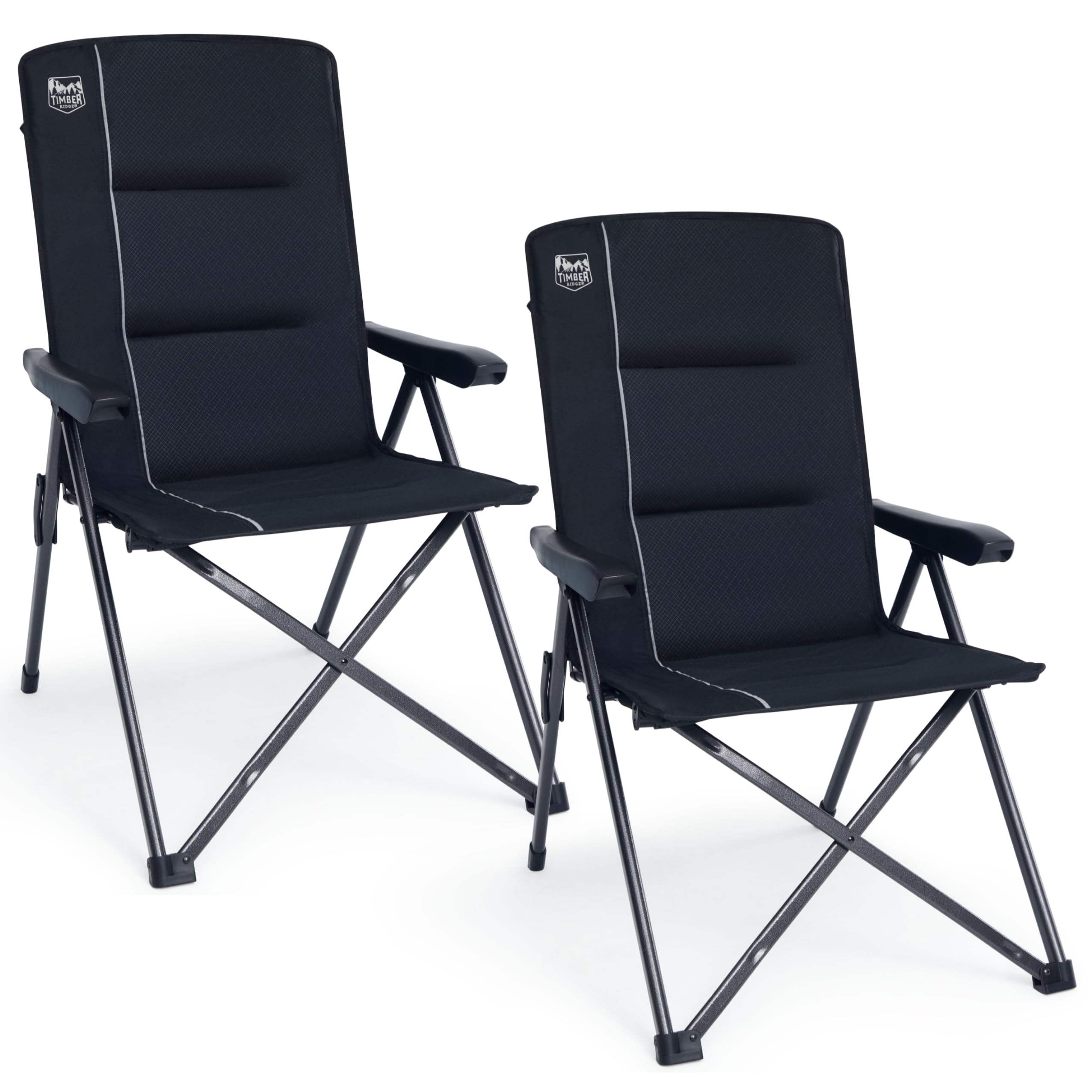 TIMBER RIDGE 2er Campingstuhl Faltbar Hohe Lehne mit 3 Positionen verstellbar Klappstuhl Camping 160kg Breiter Sitz 57m Camping Stuhl Gepolstert für Balkon Wohnmobil Garten Festivals Events