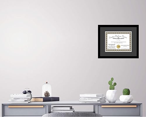 Miniatura 5 de Creative Picture Frames Marco de diploma negro clásico de 12 x 16 pulgadas con paspartú negro de cristal y colgadores de pared instalados, marco con