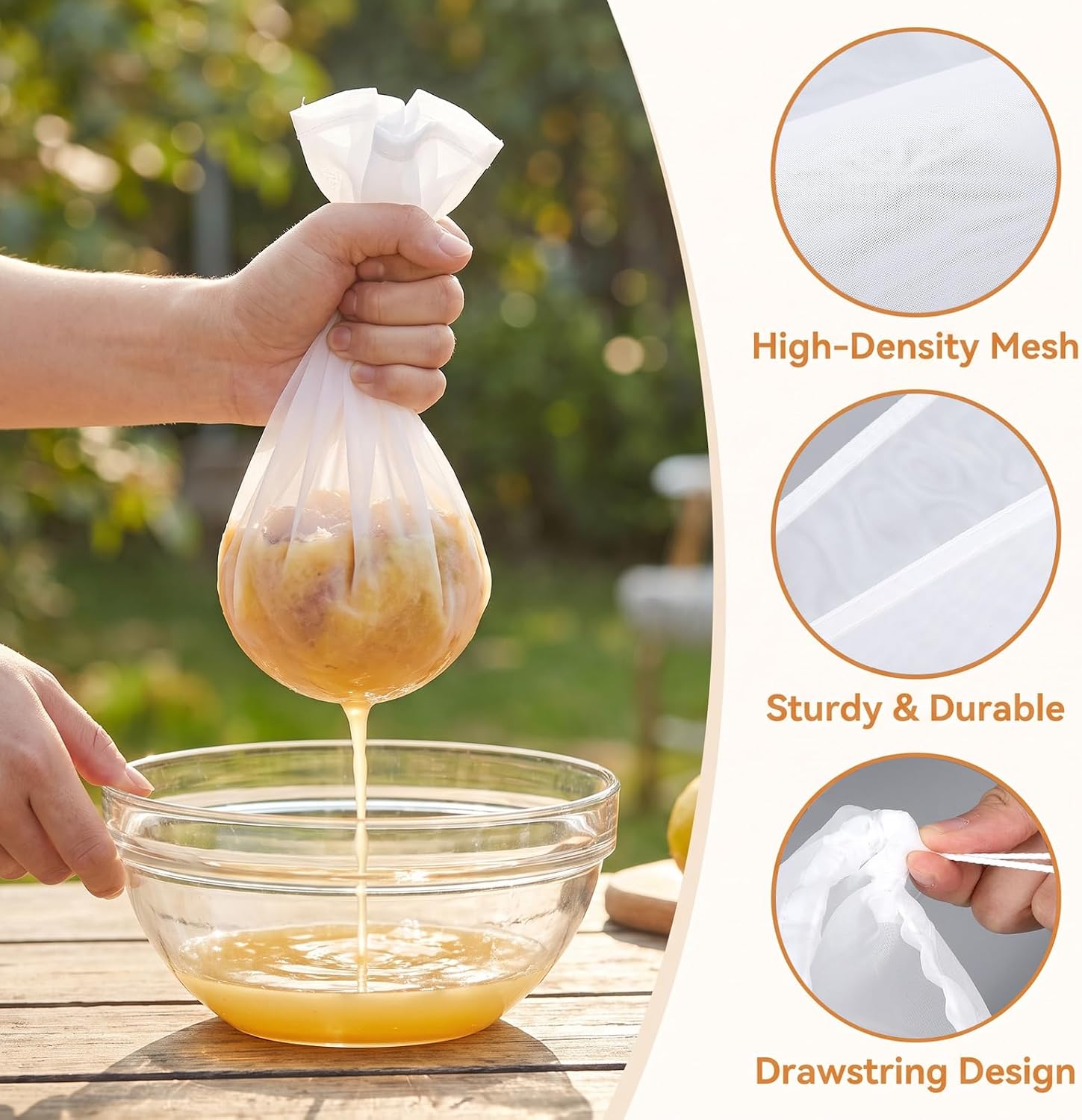 Amabro 4Pcs 200 Mesh Nylon Nut Milk Bags with 1Pc Fine Strainer Filter Set