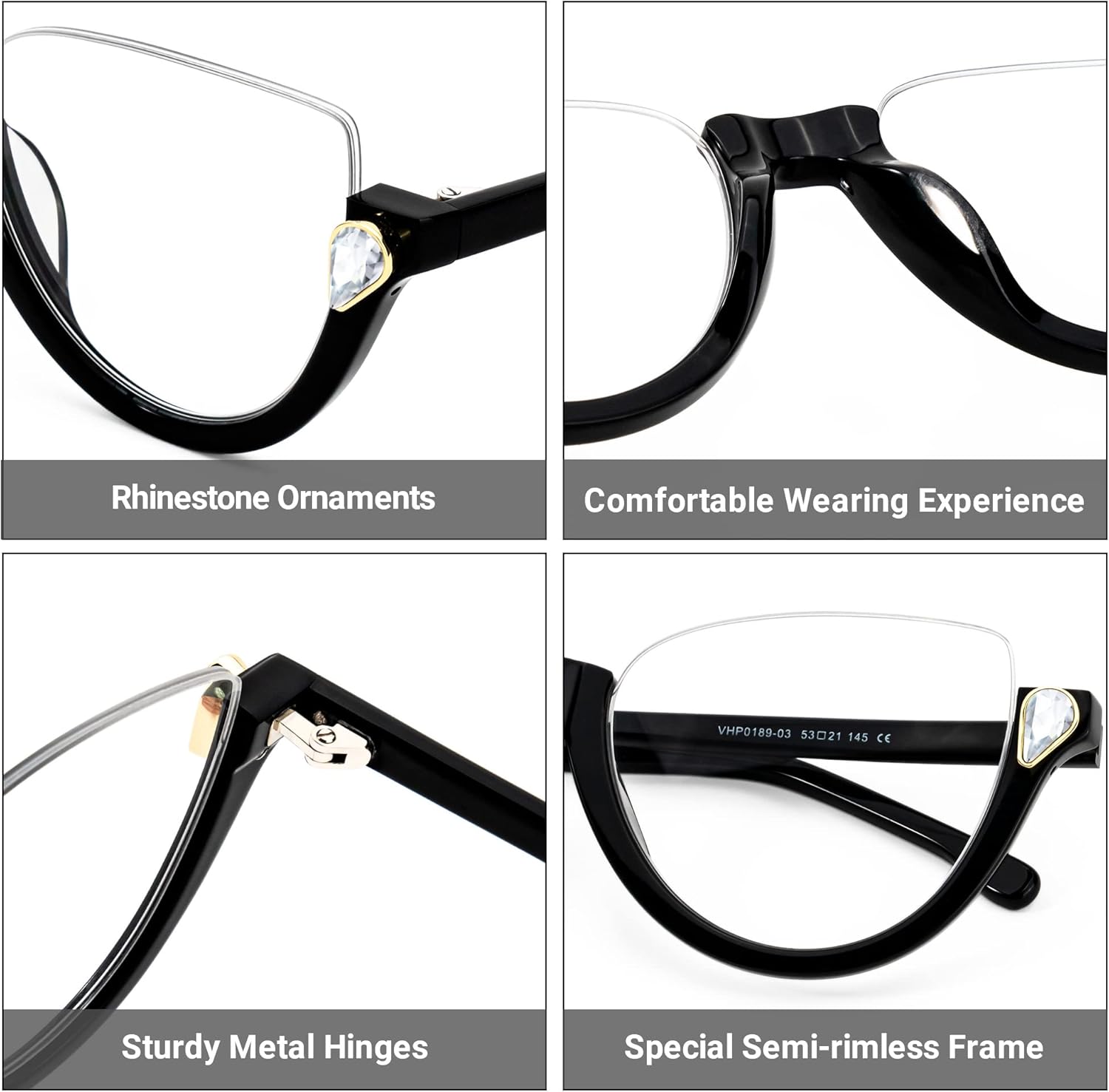 Zeelool Stylish Semi-rimless Cat Eye Glasses Frame for Women with Non-prescription Clear Lens Felicia VHP0189