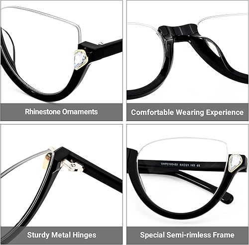 Miniatura 3 de Zeelool Elegante marco de lentes de ojo de gato sin montura para mujer con lente transparente sin receta Felicia VHP0189