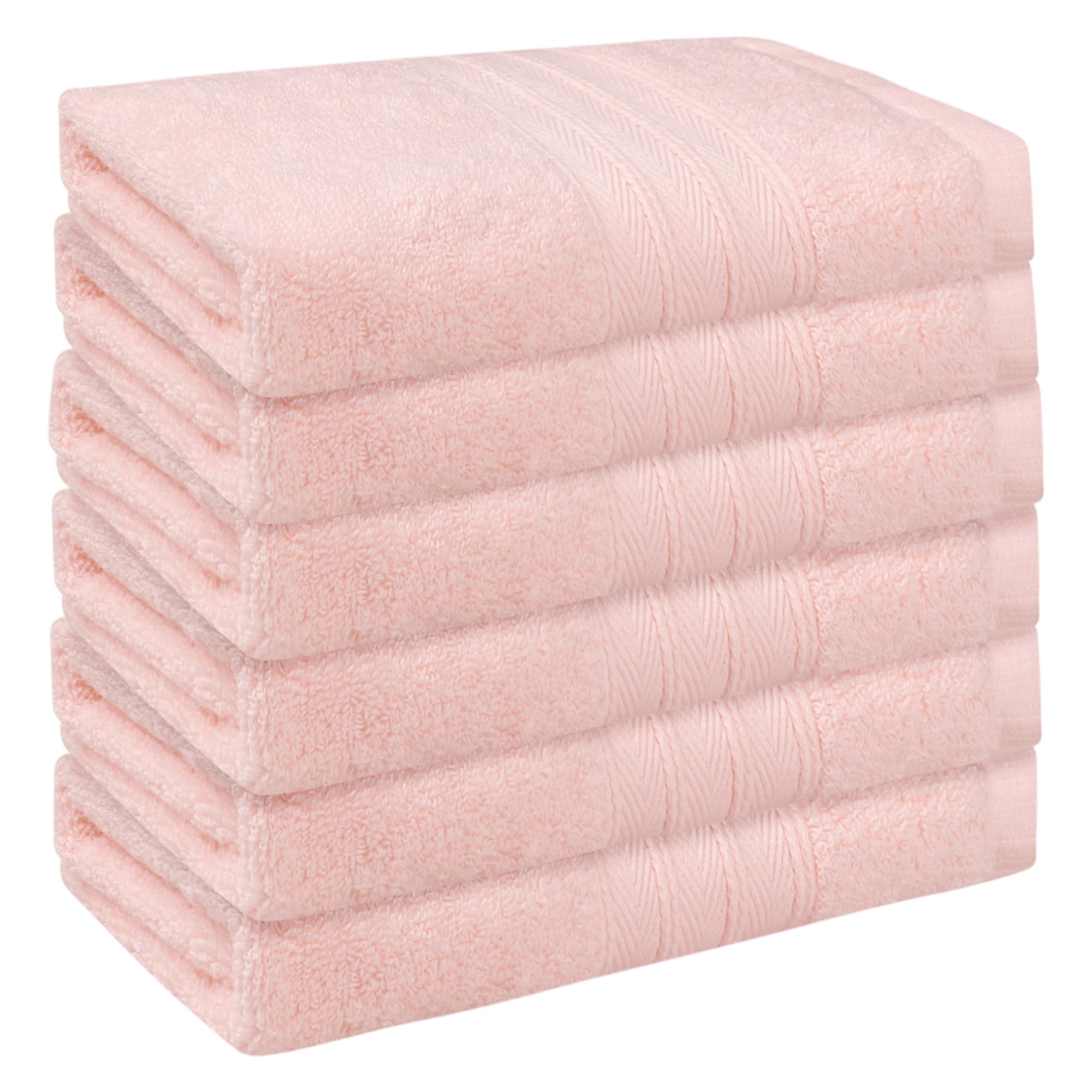 HMETOL Striped Cotton Bath Washcloths, Absorbent Face Towels, Face and Body Wash Cloth Towels for Hotels, Spa 14" x 14" 6 Pack Pink