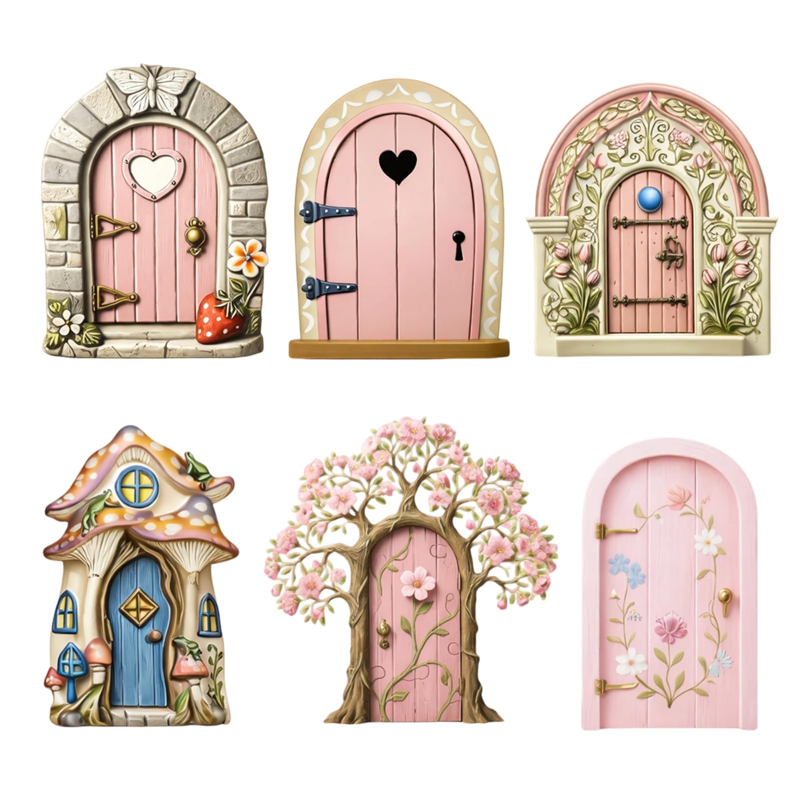 YcsRnn Fairy Door, Whimsical Decor for Fairy Garden, 6-Piece Set of Enchanted Miniature Doors with Detailed Wooden Craftsmanship for Indoor and Outdoor Magical Displays