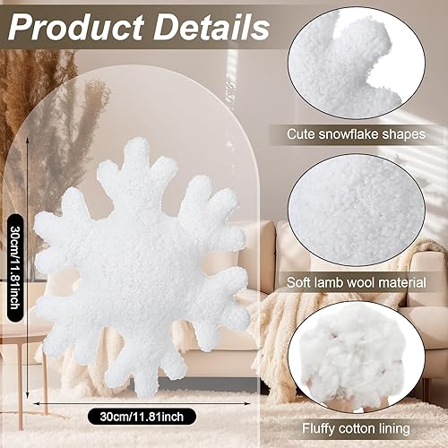 Miniatura 8 de 4 almohadas de invierno con copos de nieve, almohada decorativa de felpa blanca para decoración de sofá, cama (11.81 pulgadas, 15.75 pulgadas)