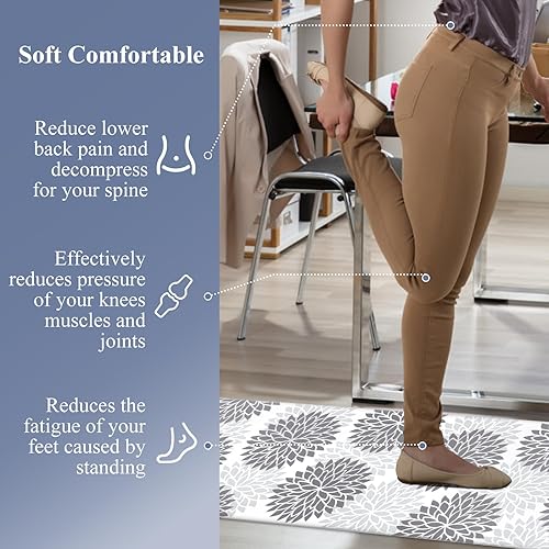 Miniatura 6 de HEBE Juego de 2 tapetes de cocina antideslizantes para el suelo, tapetes de cocina acolchados y impermeables, cómodos para cocina, oficina en casa,