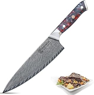 WILDMOK Chef Knife,8 inch Damascus Japanese Chef Knife, professional sharp Damascus kitchen knife,Red Resin Handle Kitchen Cooking chef's knives