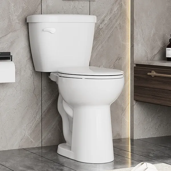 Senfot Two-Piece Toilet for Bathrooms, ADA Height 17" Toilet Bowl with Soft Close Seat, Single Flush 1.28 GPF, Left-Hand Trip Lever, Comfort Chair Height, 12" Rough In, White