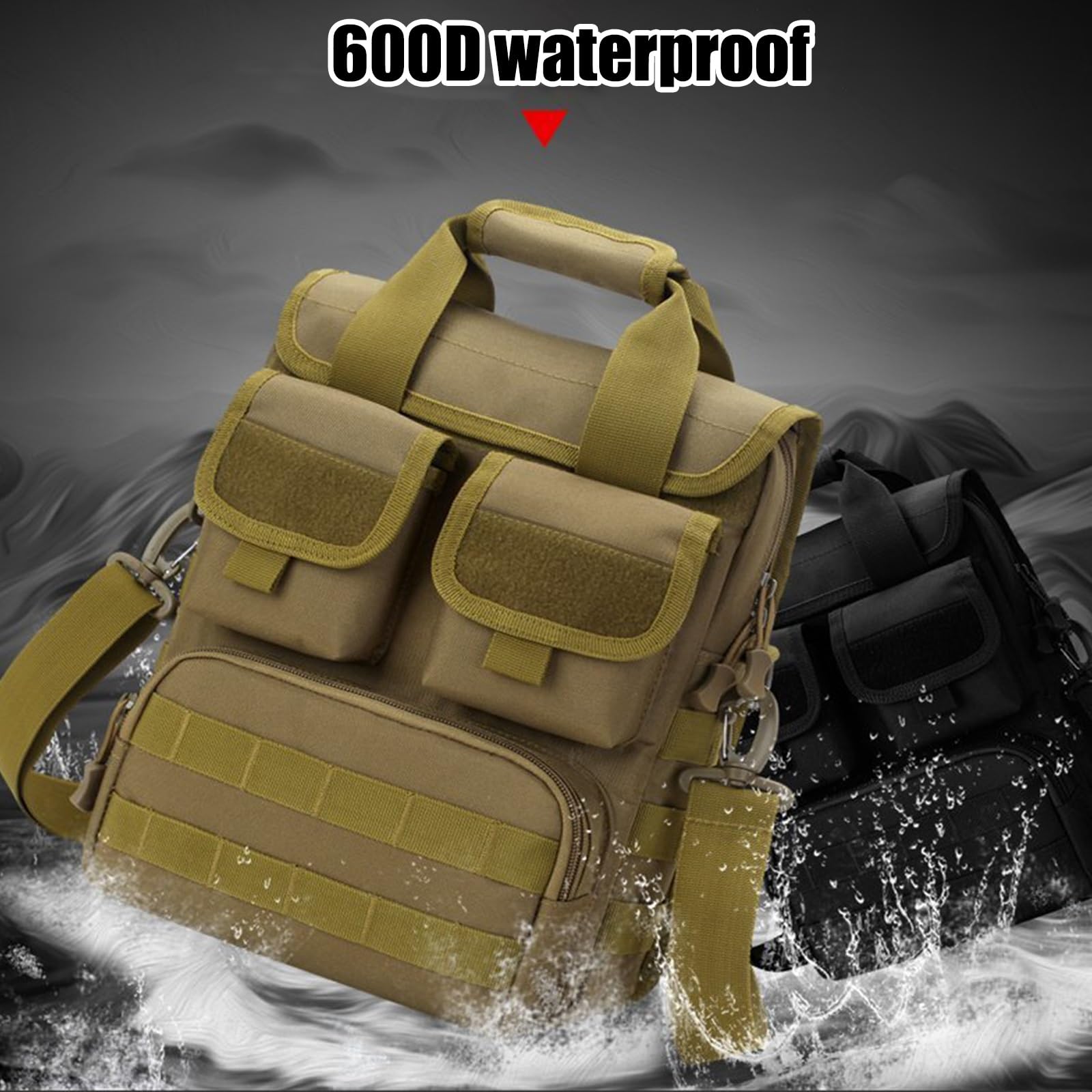 Borsa a Tracolla Tattica, Borsa a Tracolla MOLLE Porta Attrezzi EDC per Laptop da 12 Pollici(Desert camouflage)