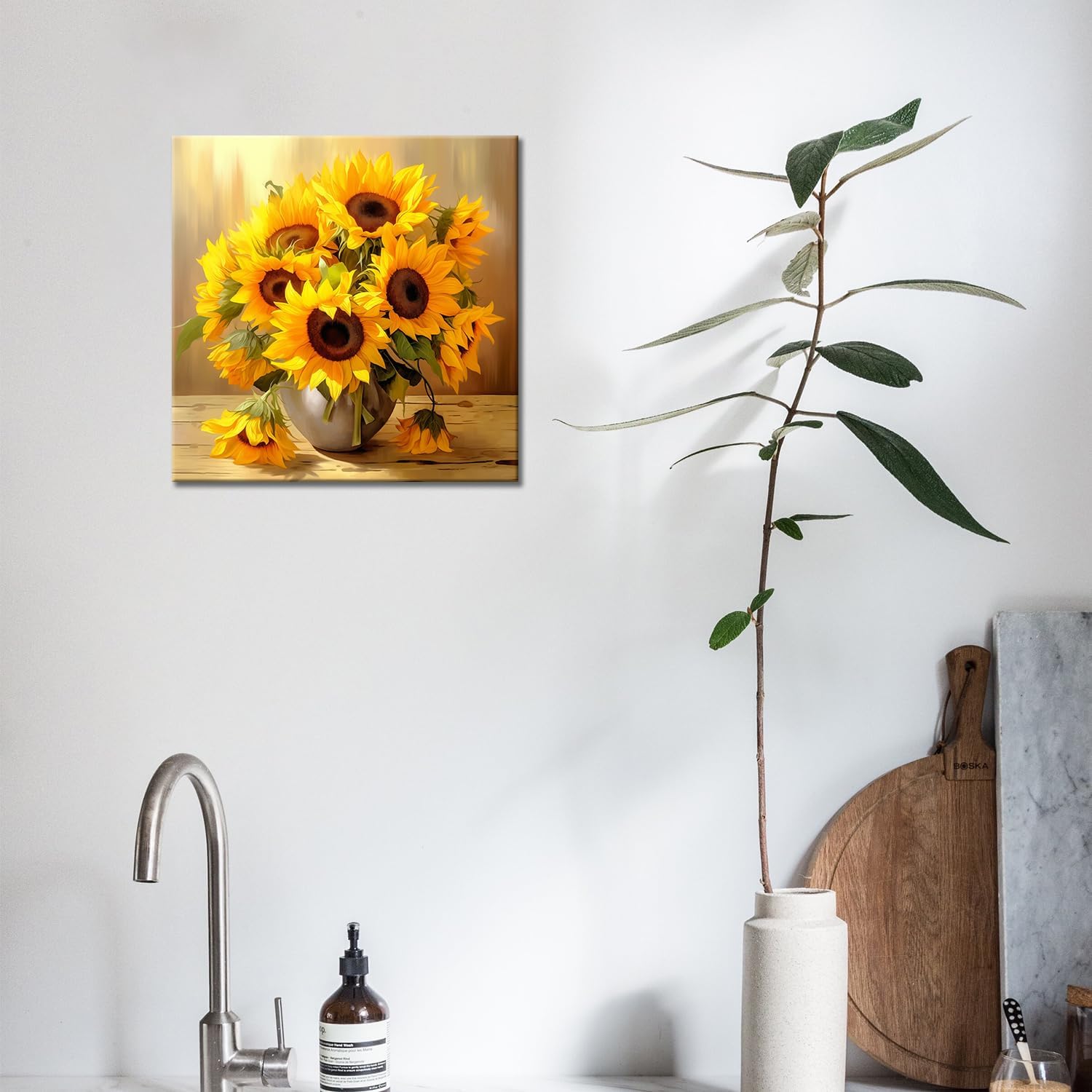 GLOKAKA Sunflower Wall Art Sunshine Sunflower Bathroom Decor Artwork Farmhouse Countryside Vintage Kitchen Print Painting Vintage Flower Picture for Bedroom Living Room Decor
