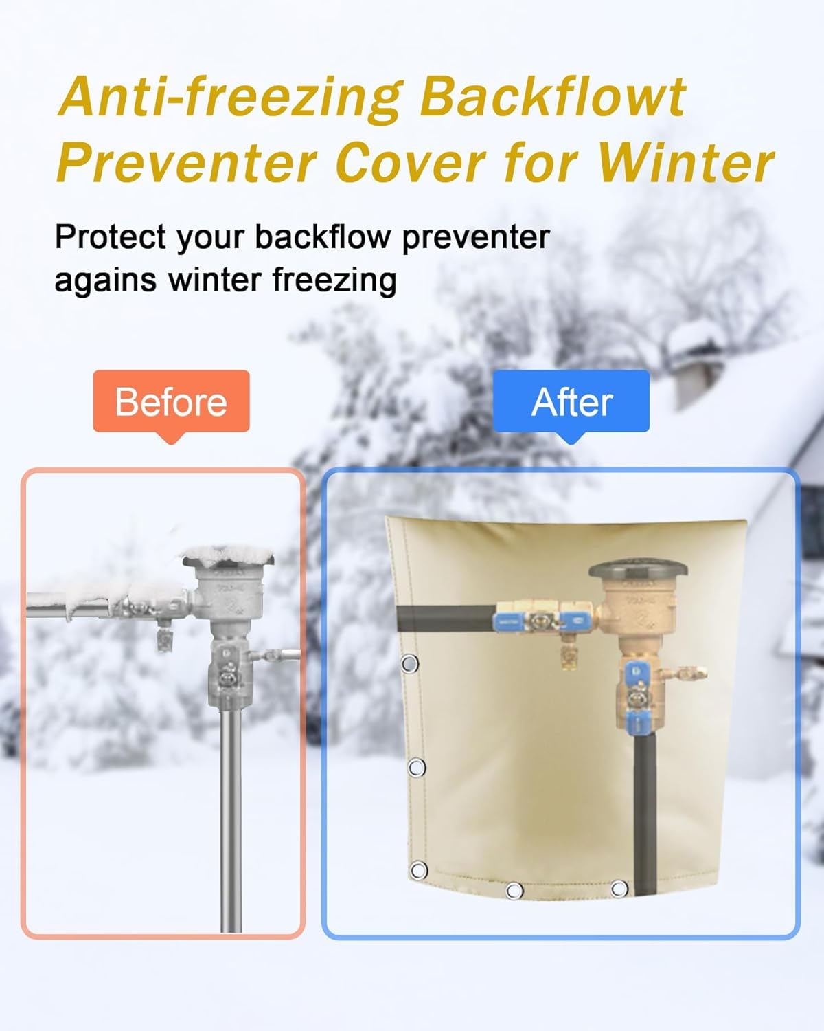 Backflow Preventer Pipe Insulation Cover (5°F), POROLIR 20"X16" Thicker Pressure Vacuum Breaker Cover, Water Well Pump Sprinkler Valve Cover for Winter Freeze Protection, Khaki