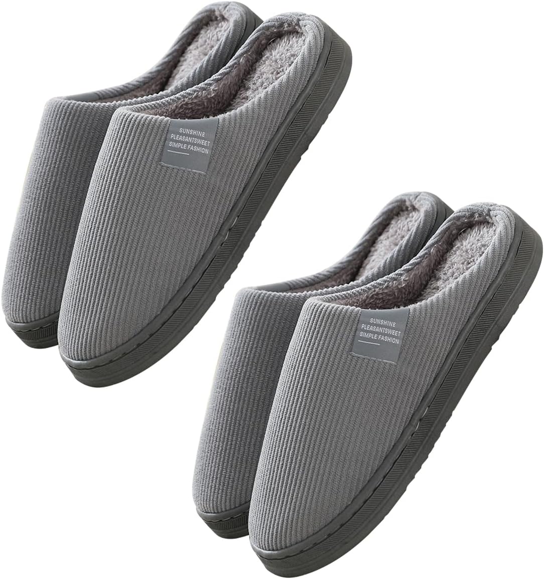 sazujinwu 2 Pairs Luxurious Velvet Memory Foam House Slippers with Soft Plush Lining and Flexible Sole
