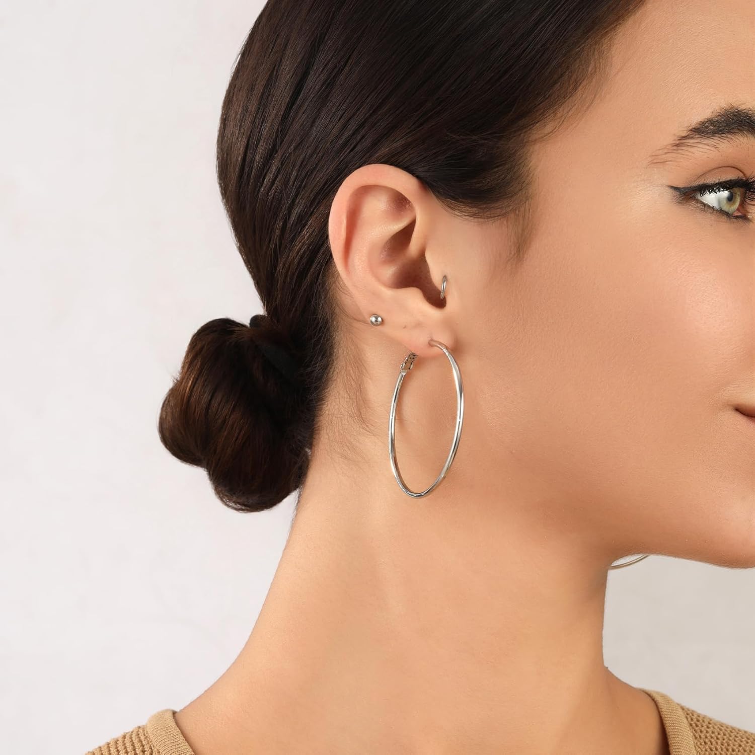 2mm Sterling Silver Big Hoop Earrings For Women - Large Hypoallergenic Circle Endless Thin Oversize Silver Hoops - Image 7