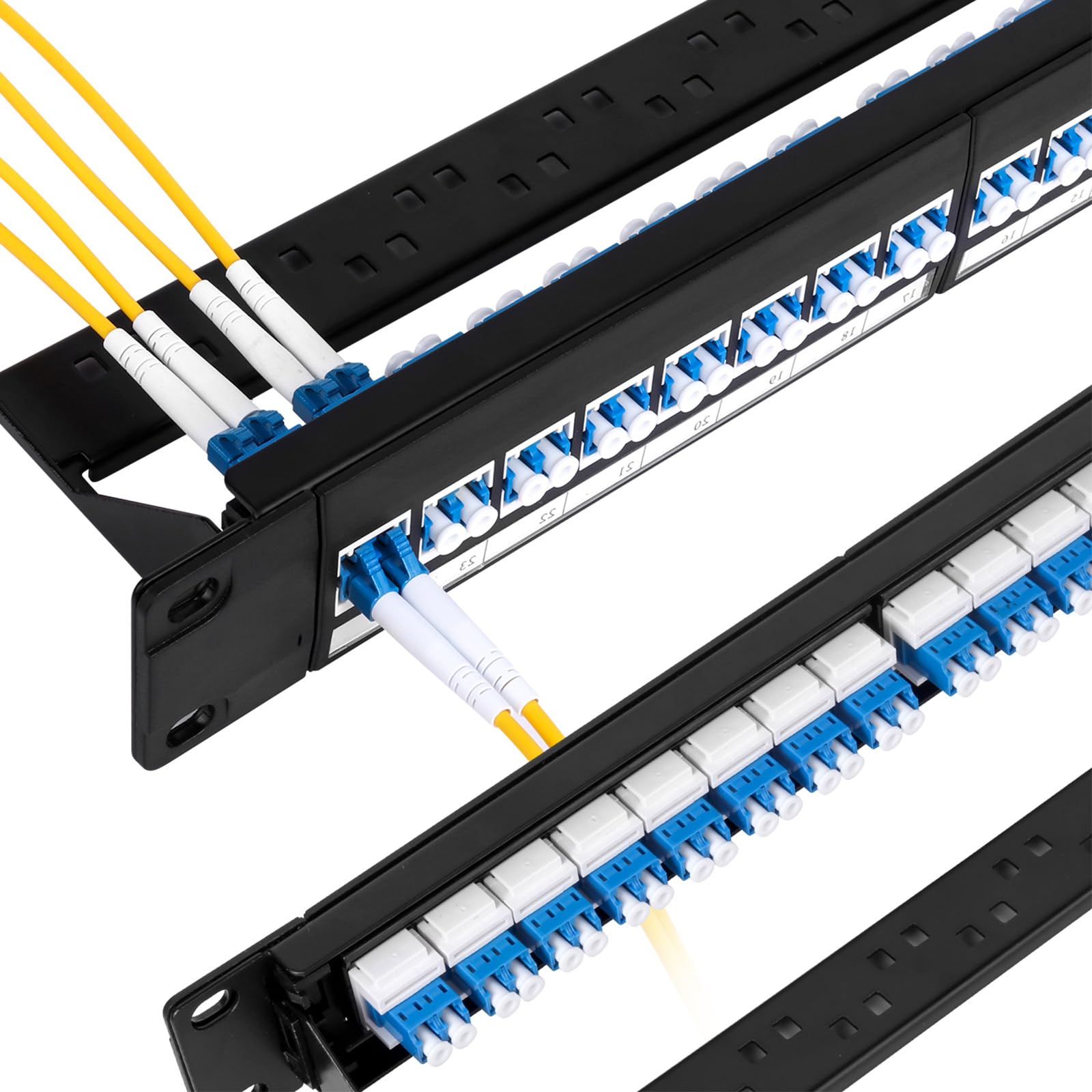 48 Port LC Fiber Patch Panel, 1U 19", caricato con 24 adattatori ottici monomodali duplex della fibra di LC/UPC