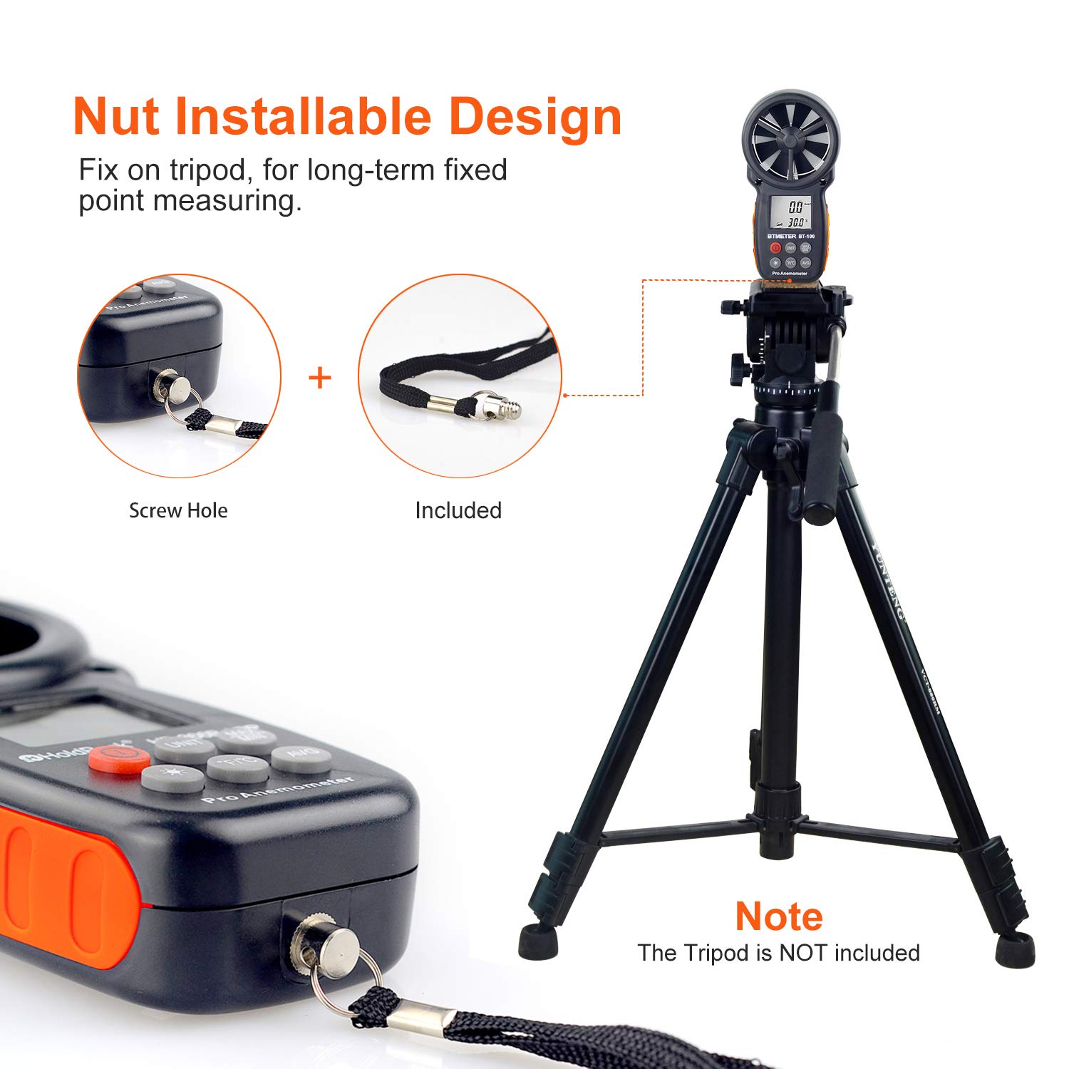 Digital Anemometer Handheld BTMETER BT100 Wind Speed Meter Gauge