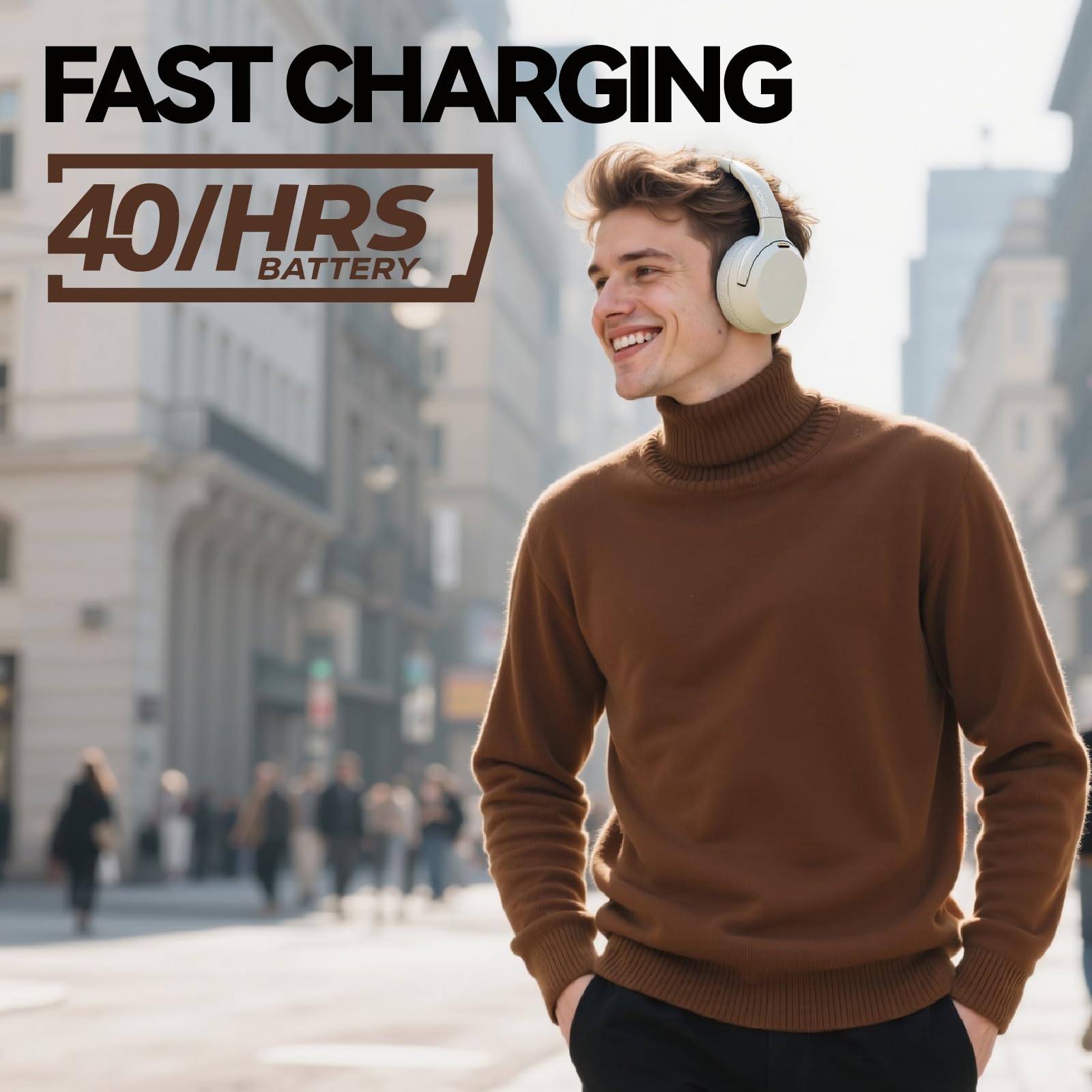 Hybrid Active Noise Cancelling Kopfhörer, Kabellose Over Ear Bluetooth Kopfhörer mit Mikrofon, 40H Spielzeit, Hi-Res Audio, Tiefer Bass, Faltbare Comfort Fit Ohrmuscheln für Reisen, Büro