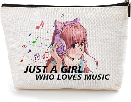Bolsa de maquillaje para fanáticos del anime, regalo para amantes del anime, Just A Girl Who Loves Music, bolsa de cosméticos para mujeres, niñas,