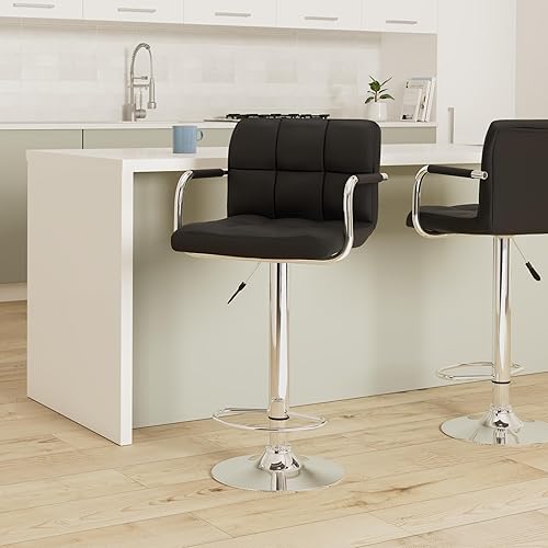 Miniatura 21 de AC Pacific Taburete de bar giratorio ajustable contemporáneo con cojín y reposabrazos, 24-33 pulgadas, color blanco Blanco,Blanco (Daisy