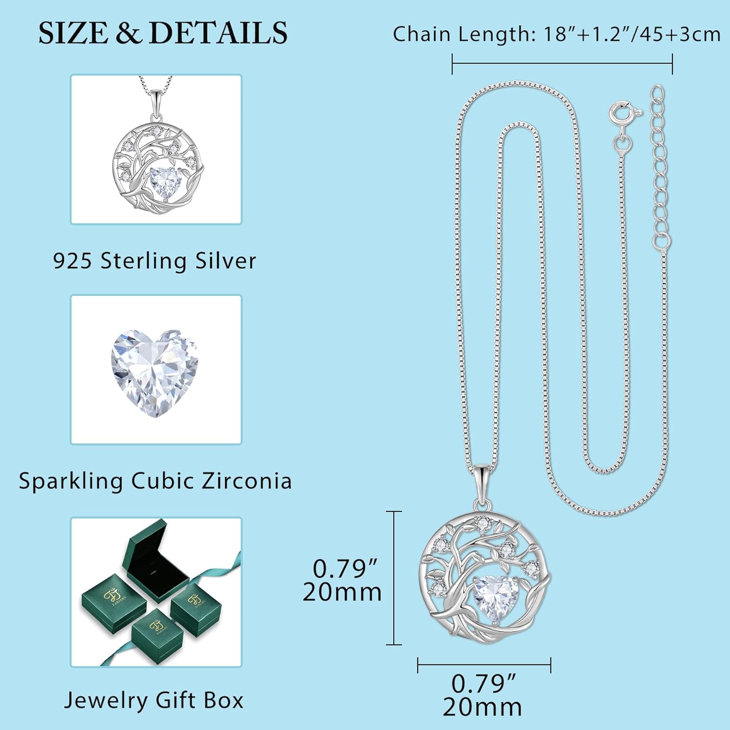 FJ Tree of Life Necklace 925 Sterling Silver Family Tree Pendant Necklace Birthstone Jewelry for Women - Image 5