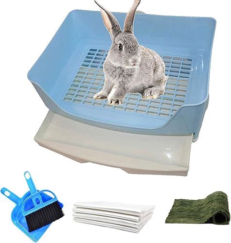 Miniatura 1 de PINVNBY Caja de arena grande para conejos, caja de inodoro de esquina, sartén más grande para mascotas con cajón para adultos, conejillo de indias,