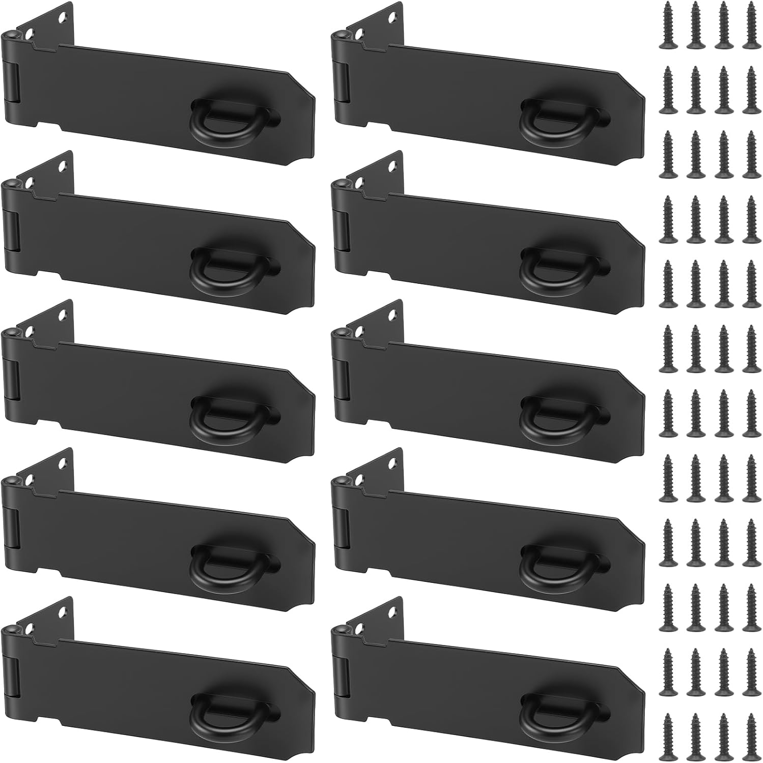 10 Pack 5 Inch Door Hasp Latch Lock, Stainless Steel Padlock Hasp Door Hasp Lock with Mounting Screws Padlock Hasp Latch for Fence Gate, Door Window, Cabinets,Black
