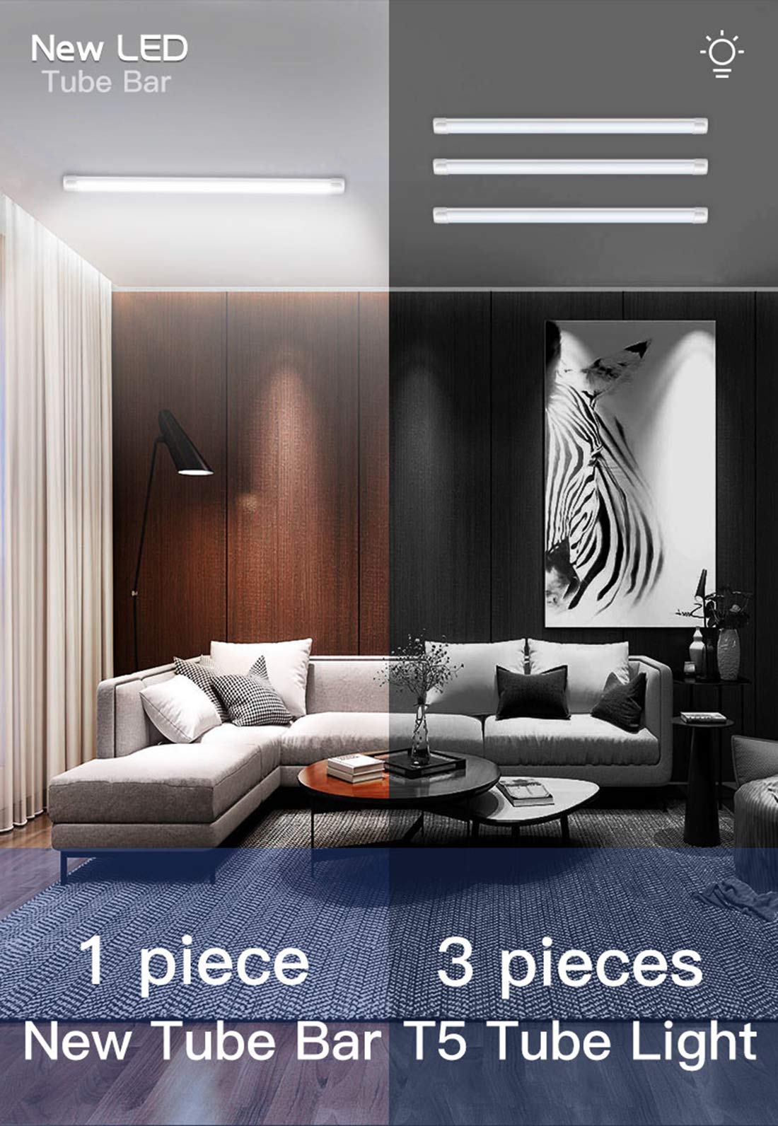 Tubos LED de 10 W 20 W para debajo de mueble de cocina, salón con interruptor, tubo de luz de aluminio para oficina, garaje, taller, dormitorio, salón, baño, cocina (blanco cálido, 20 W, 50 cm x 4